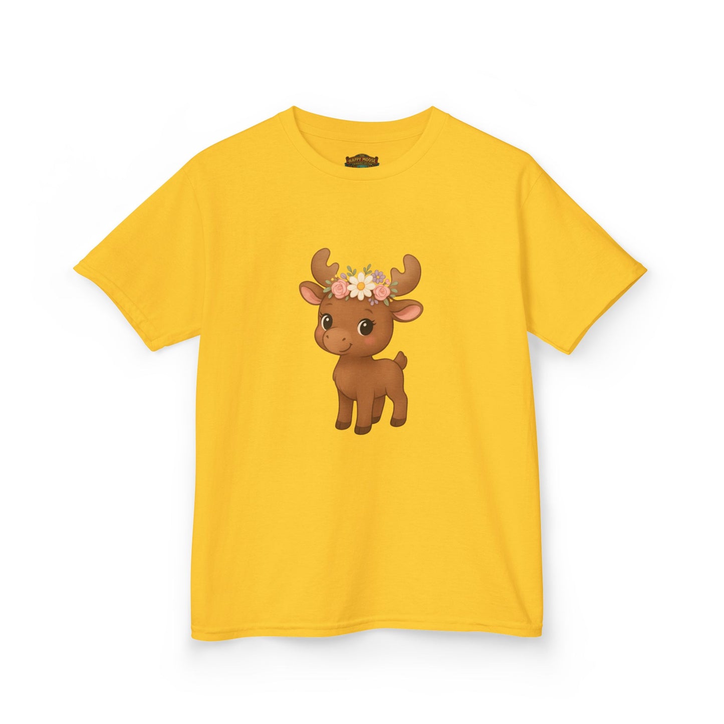 Kids Tee — Cute Floral Crown Baby Moose Graphic