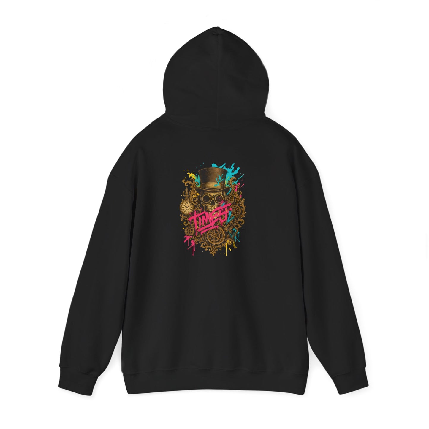 Steampunk Heart Graphic Hoodie — Vintage Gears & Neon Script Back Print