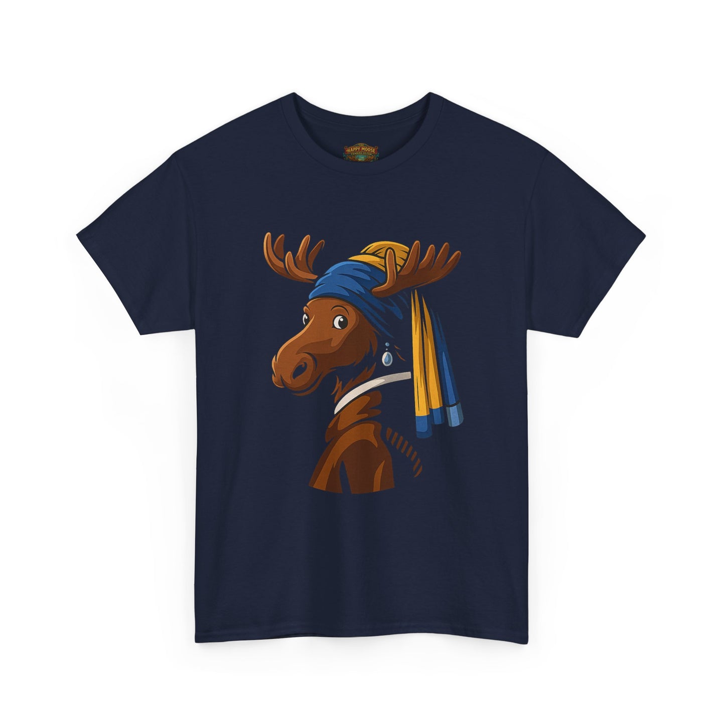 The Moose With The Pearl Earring Graphic Tee — Playful Moose with Headwrap T-Shirt