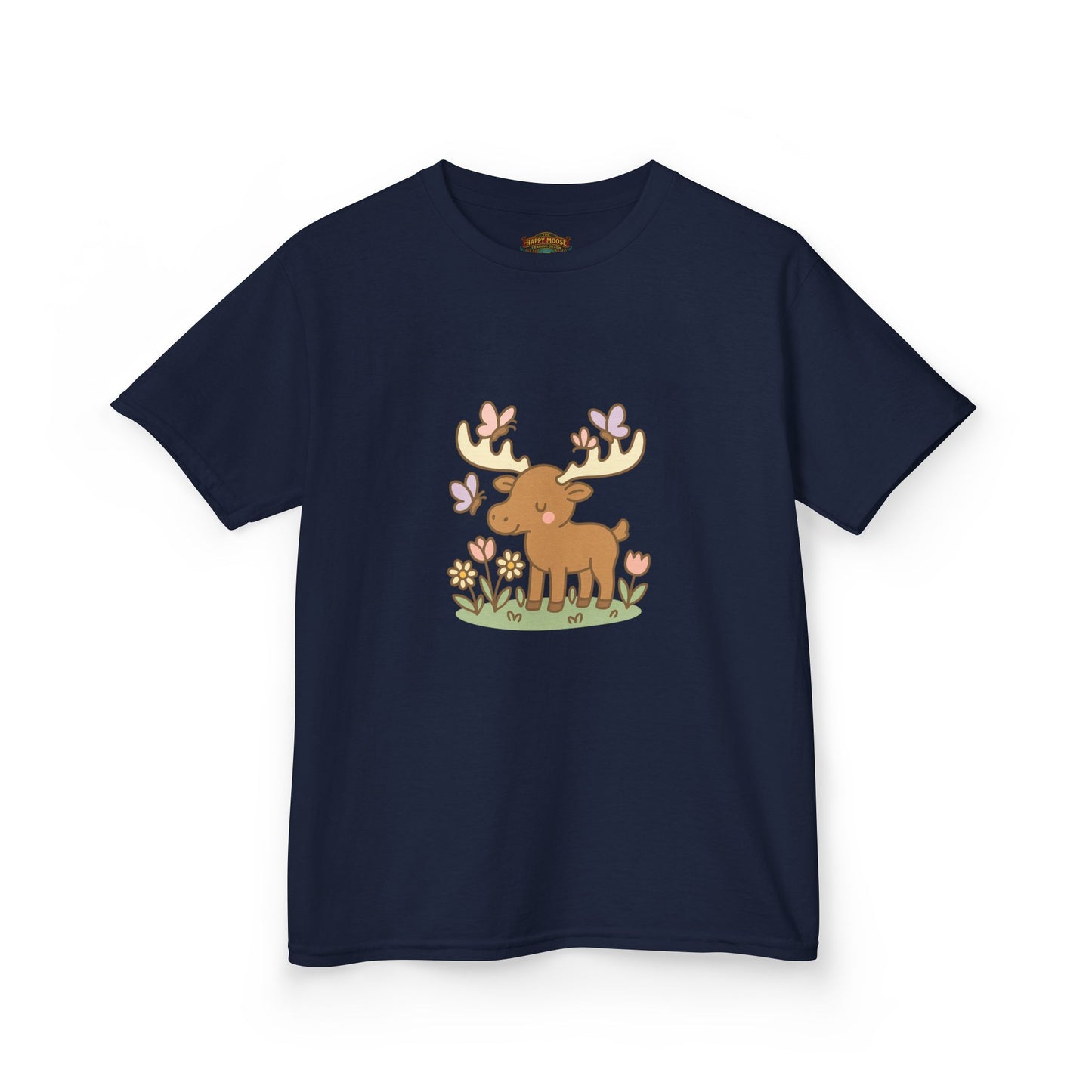 Kids T-Shirt — Cute Woodland Moose with Butterflies Kids Tee