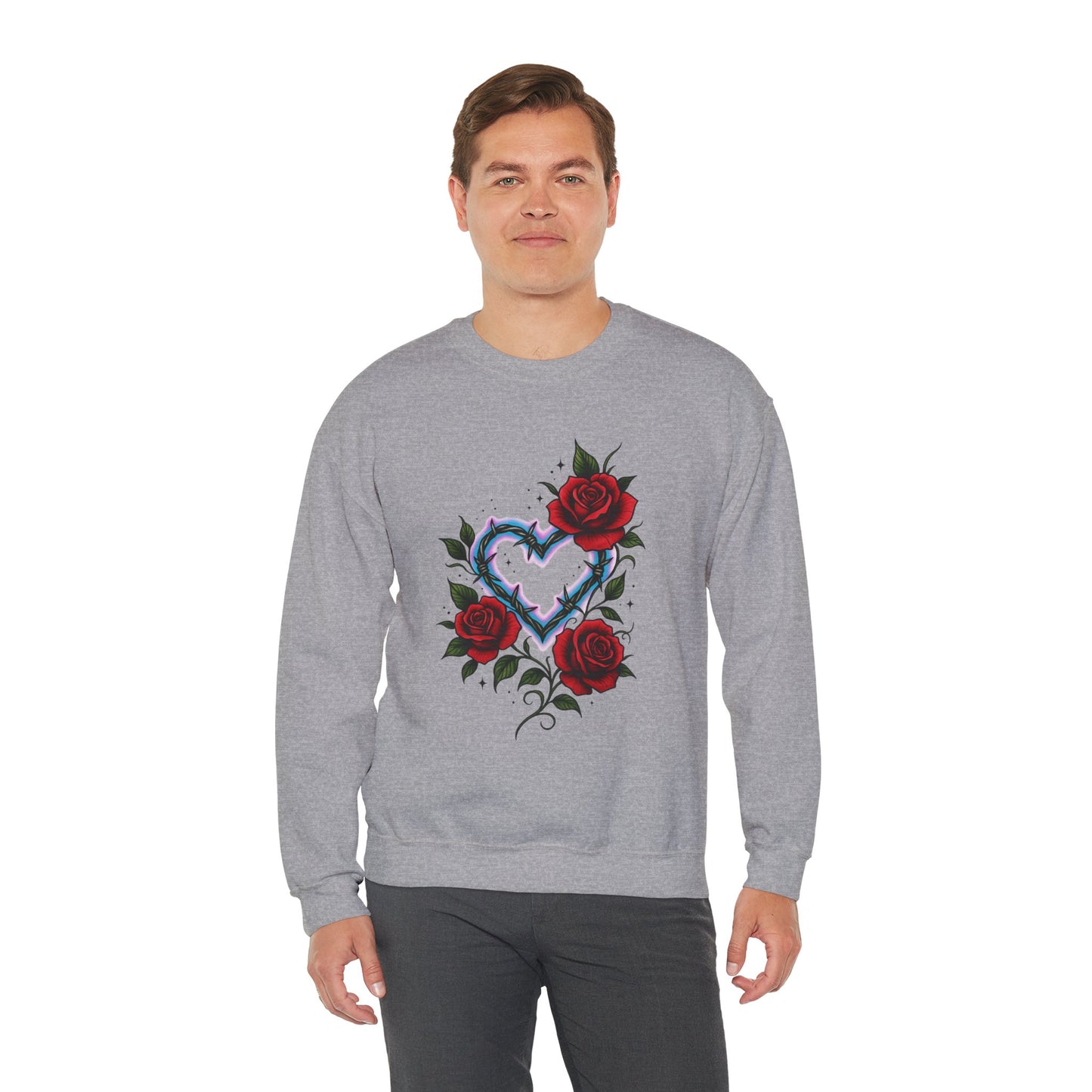 Heart & Roses Crewneck Sweatshirt — Gothic Floral Heart Design
