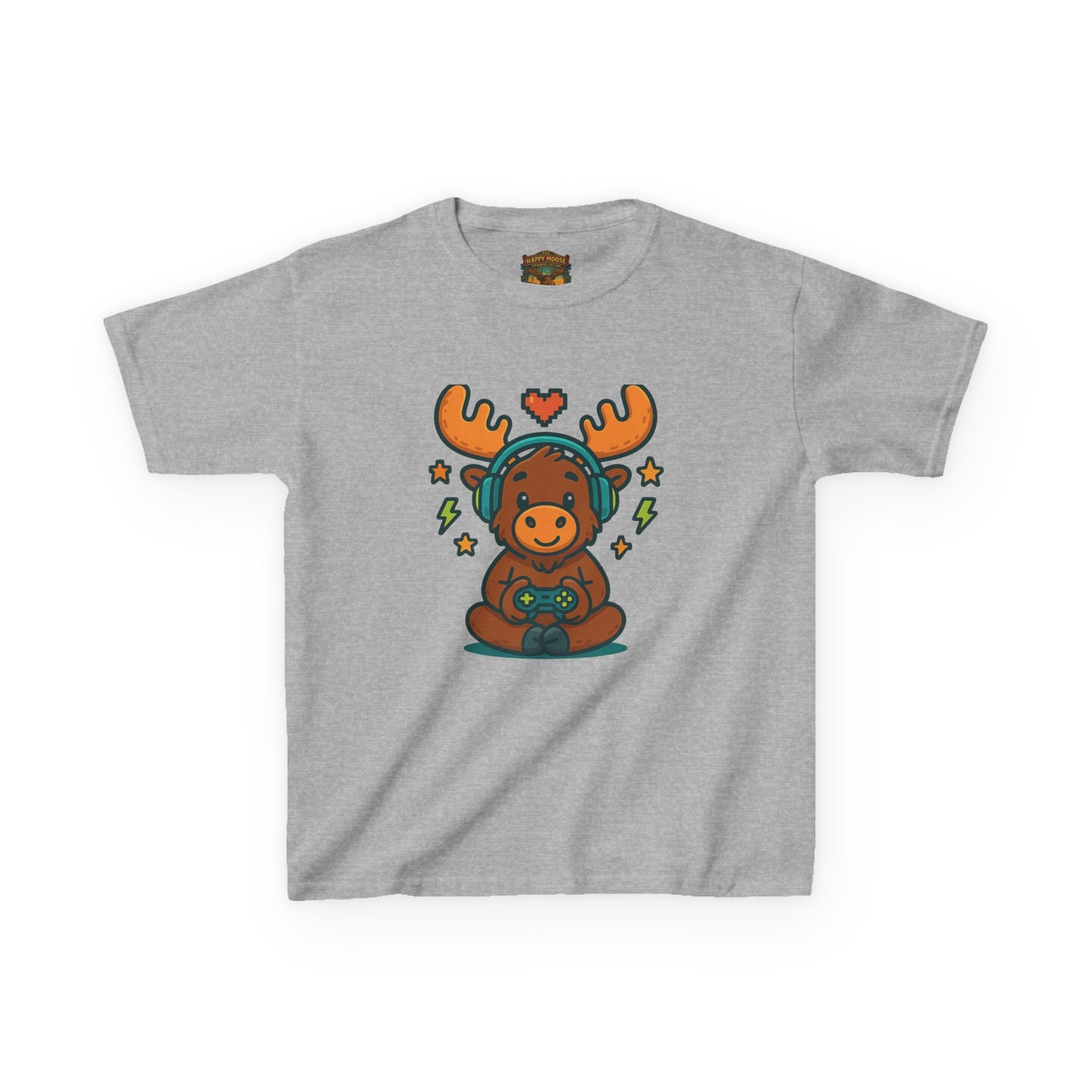 Kids Moose Gamer T‑Shirt — Cute Headset Moose with Controller