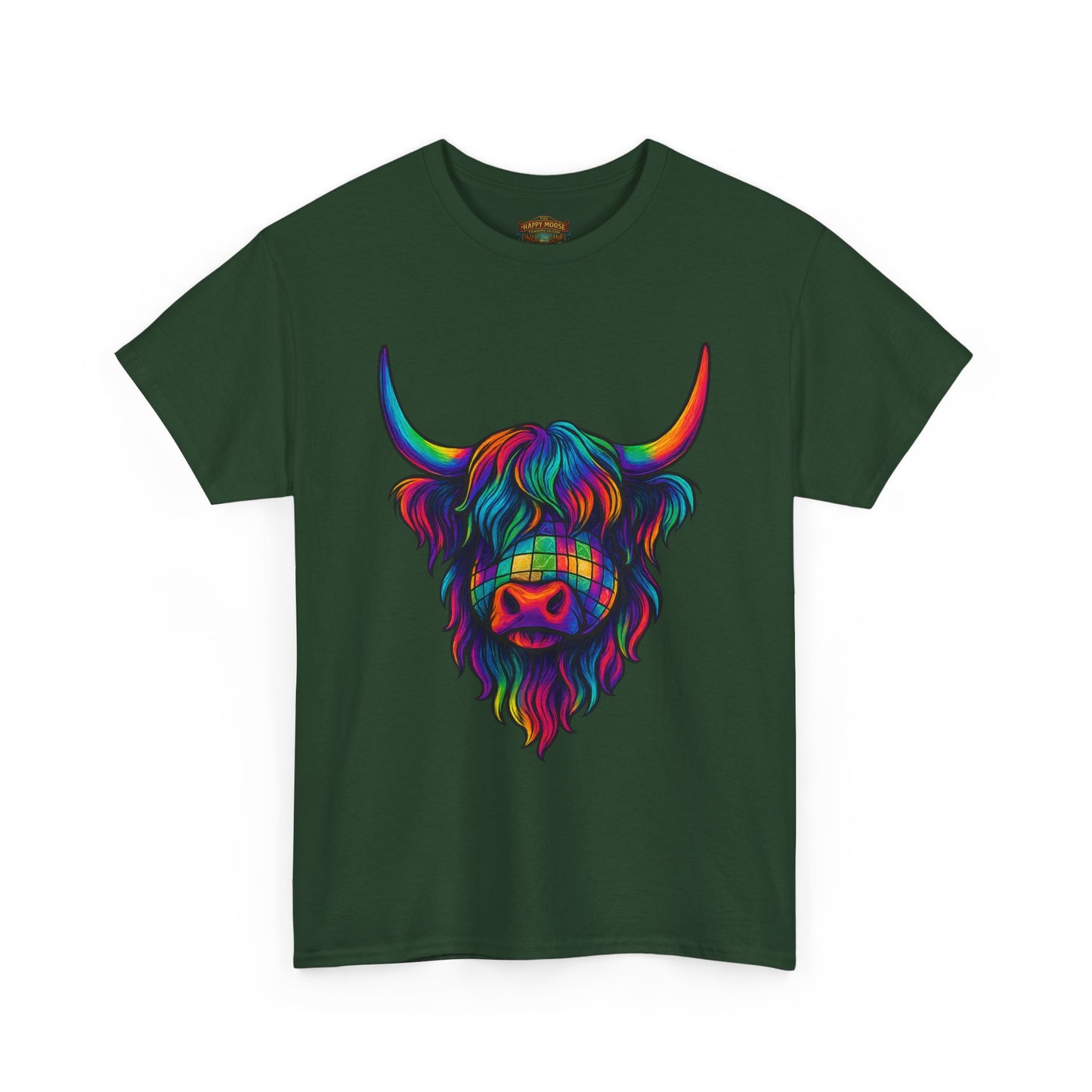 Highland Cow Graphic Tee — Colorful Psychedelic Scottish Highland Cattle T-Shirt