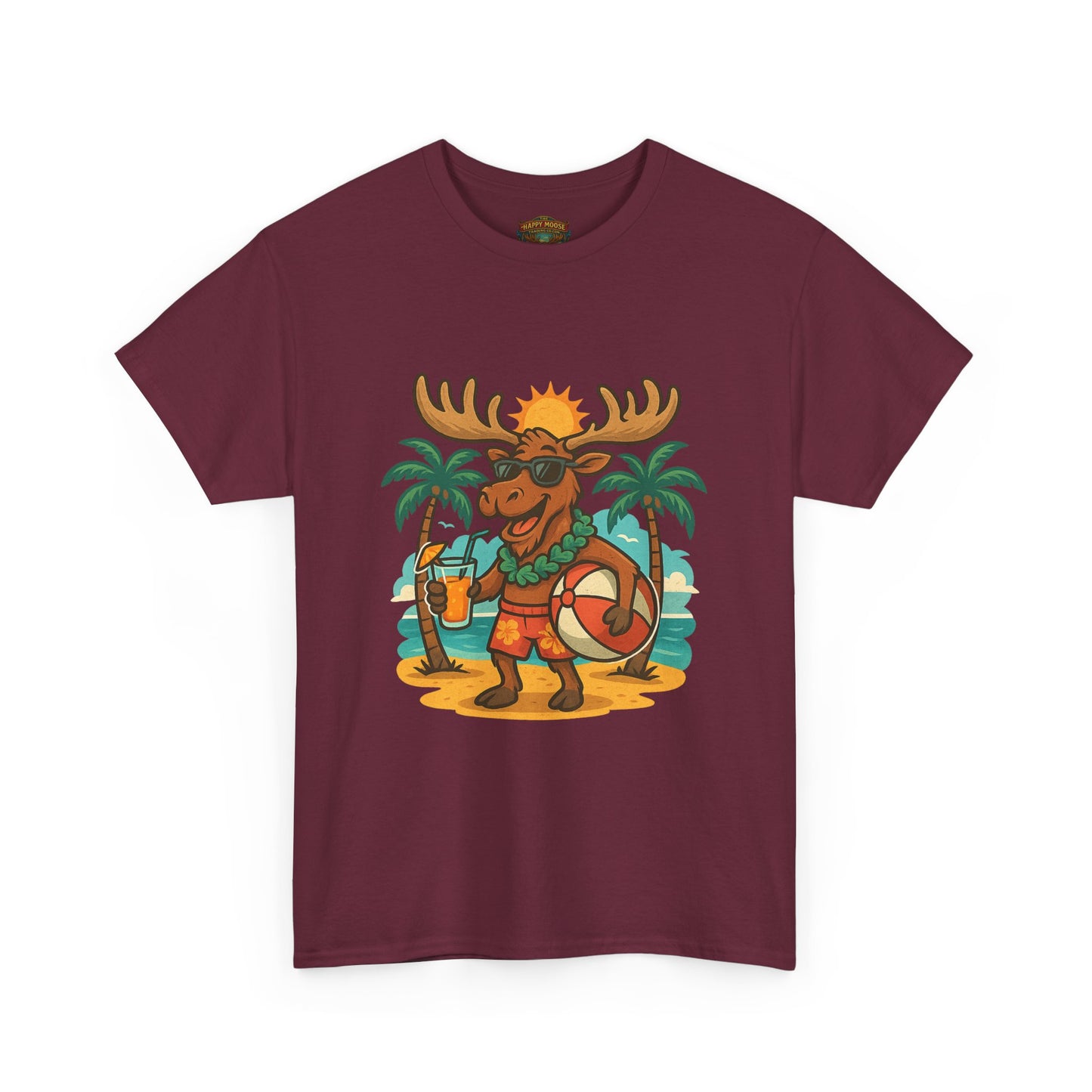 Moose on Vacation T-Shirt — Tropical Retro Moose with Sunglasses & Drink