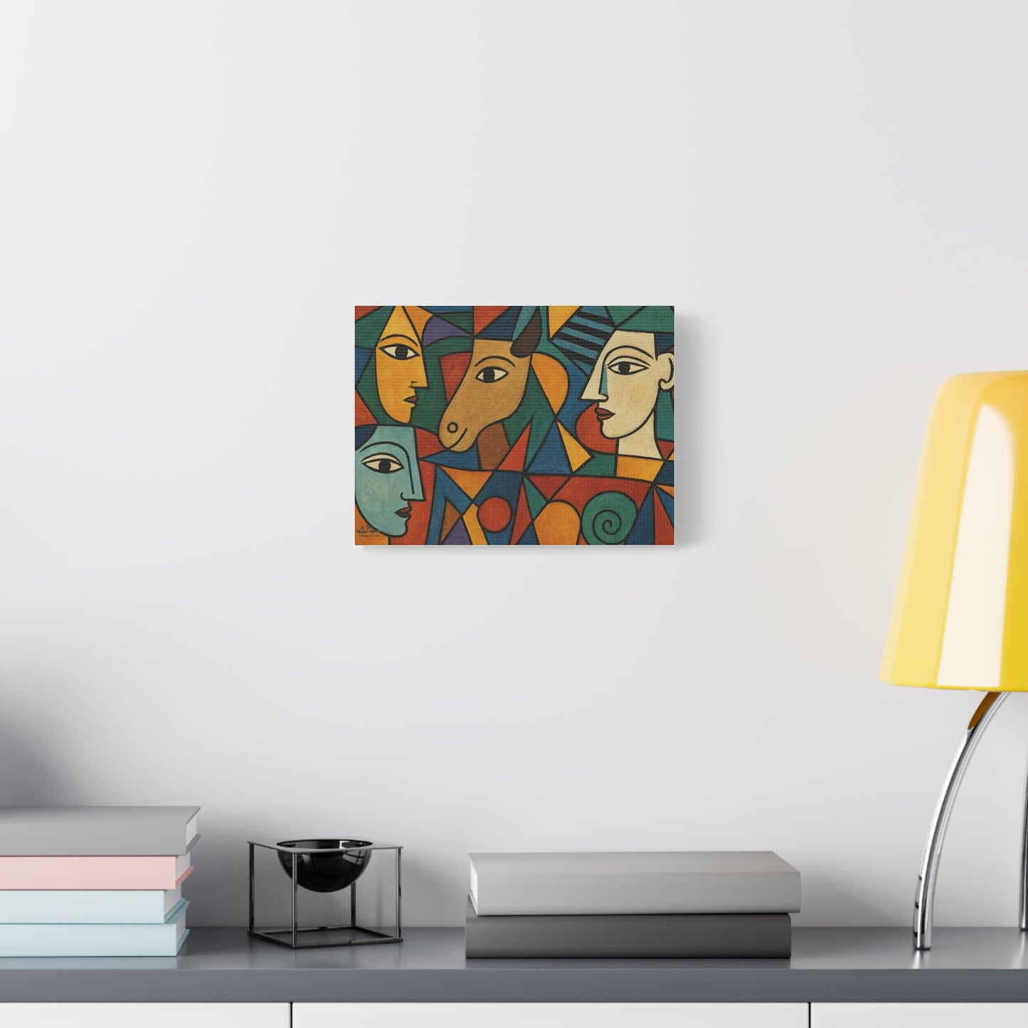 Abstract Cubist Faces Canvas Print — Colorful Stretched Wall Art