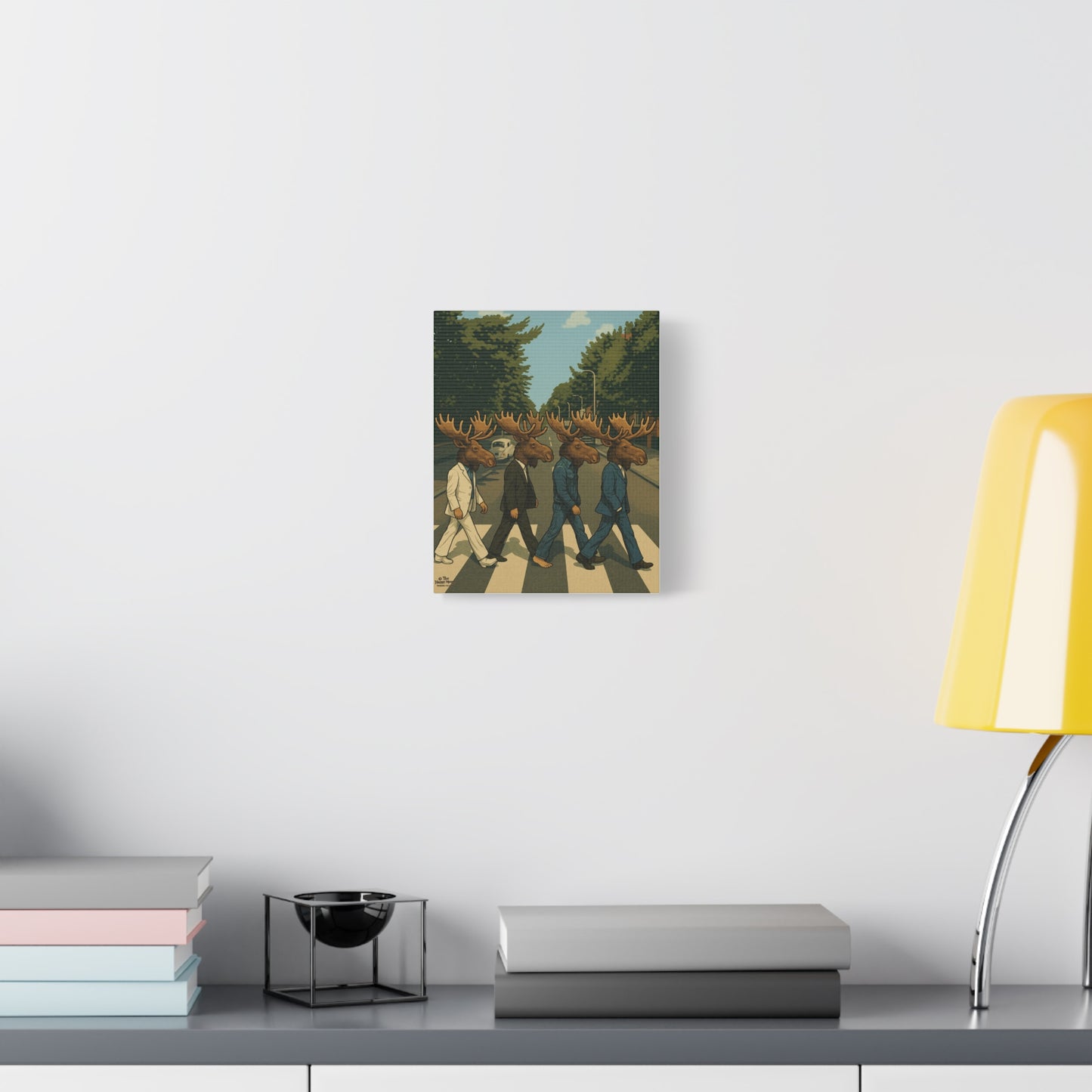 Moose Crossing Canvas Print — Retro Abbey Road Parody Wall Art
