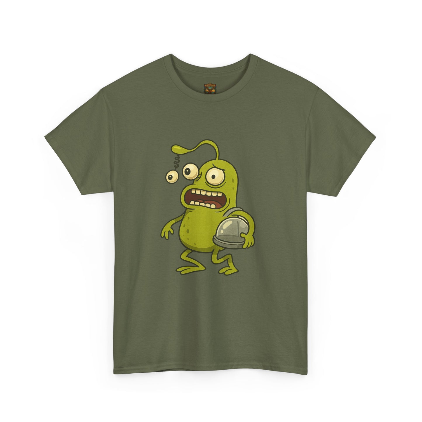 Green Alien Cartoon Tee | Funny Space Monster Illustration B