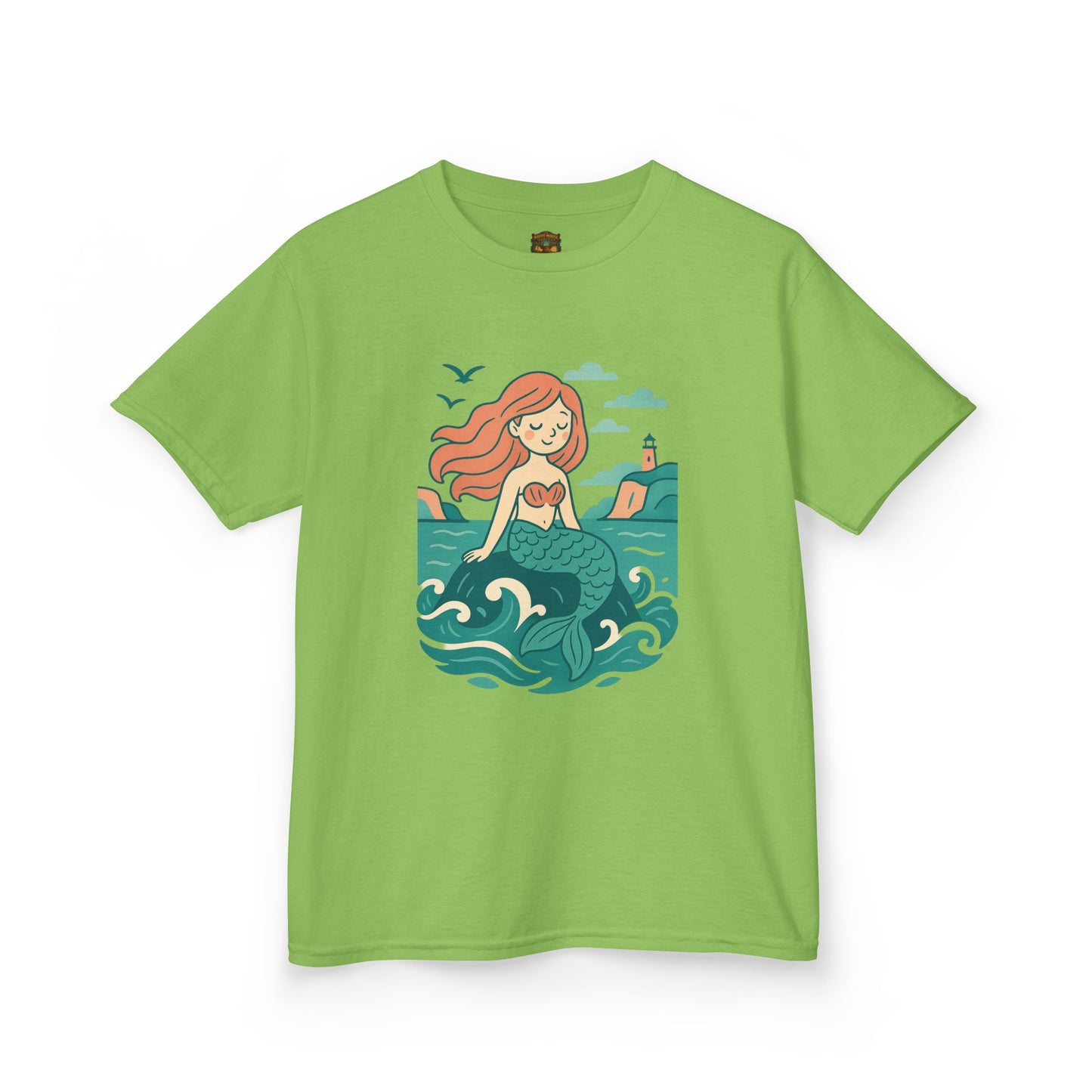 Kids Mermaid Graphic Tee — Cute Redhead Mermaid Ocean Illustration