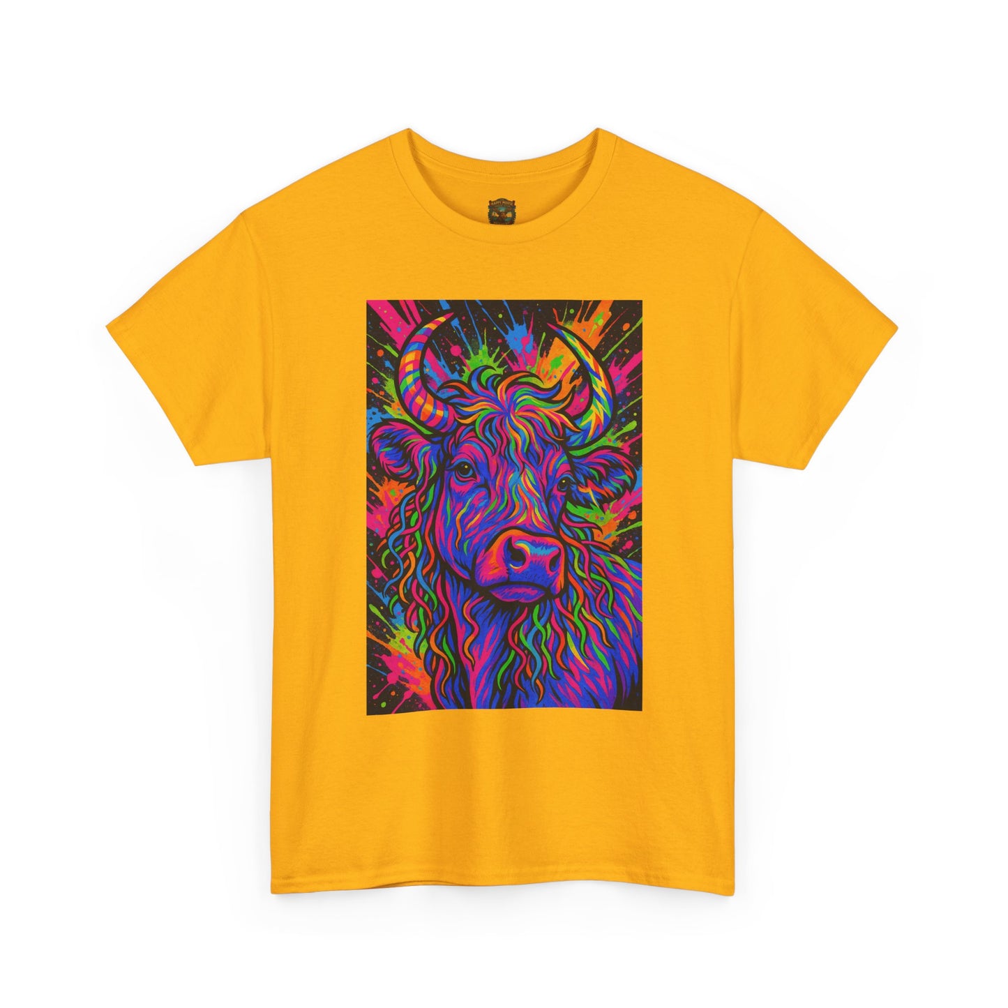 Psycadelic Highland Cow T-Shirt | Retro Rainbow Cow Art 1