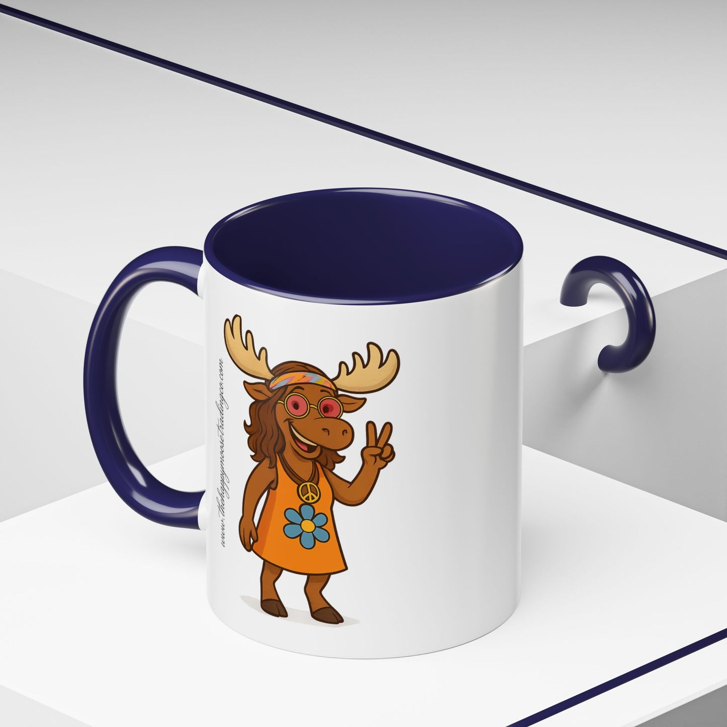 Hippie Moose Coffee Mug — Peace Sign Retro Moose Accent Mug (11/15oz)
