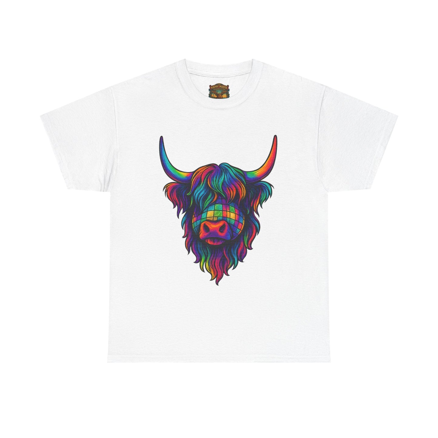 Highland Cow Graphic Tee — Colorful Psychedelic Scottish Highland Cattle T-Shirt