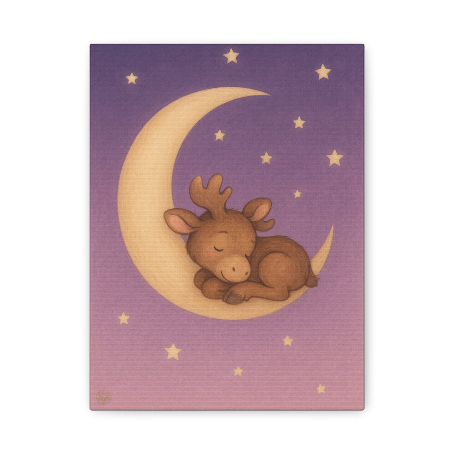 Nursery Canvas Art – Sleeping Moose on Moon Baby Room Wall Decor