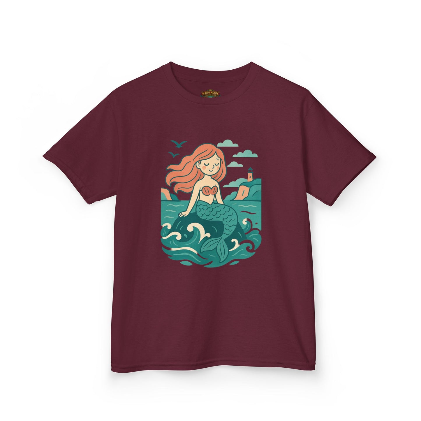 Kids Mermaid Graphic Tee — Cute Redhead Mermaid Ocean Illustration