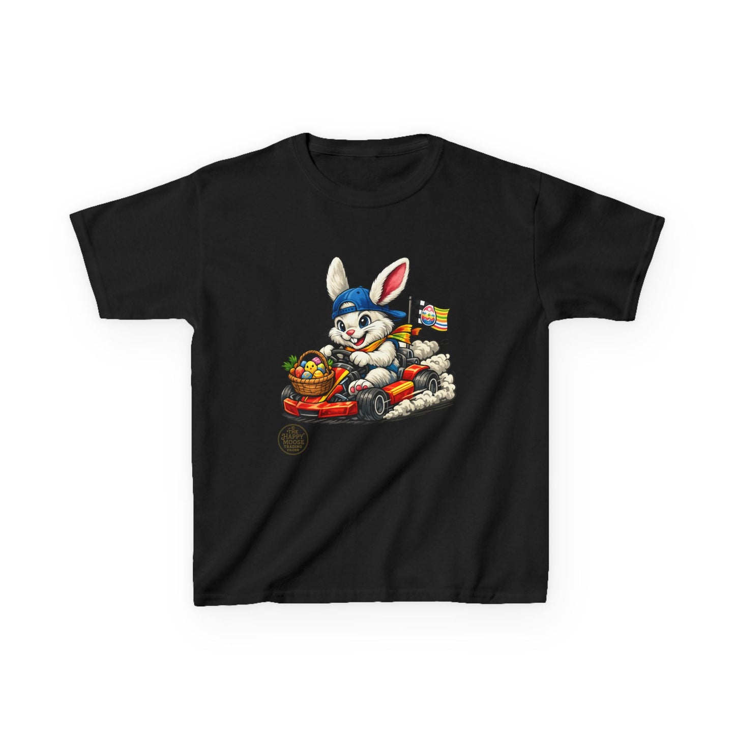 Kids Bunny Go-Kart Tee – Easter Bunny Racing with Candy Basket