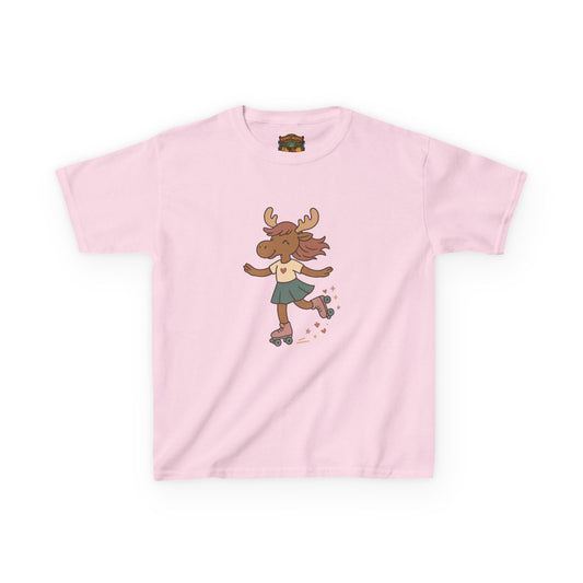 Kids Tee — Cute Roller-Skating Moose Girl Graphic