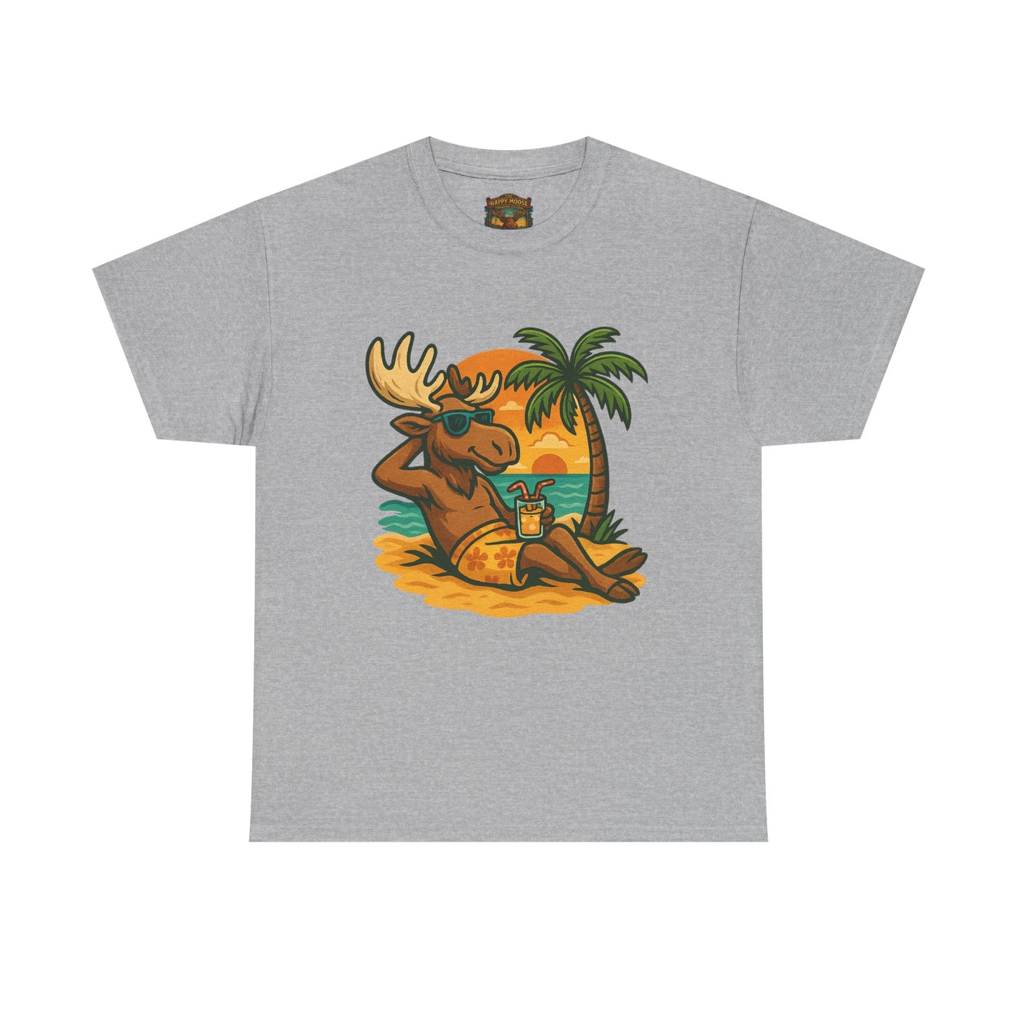 Moose Beach Vacation T-Shirt — Relaxing Tropical Moose Graphic Tee