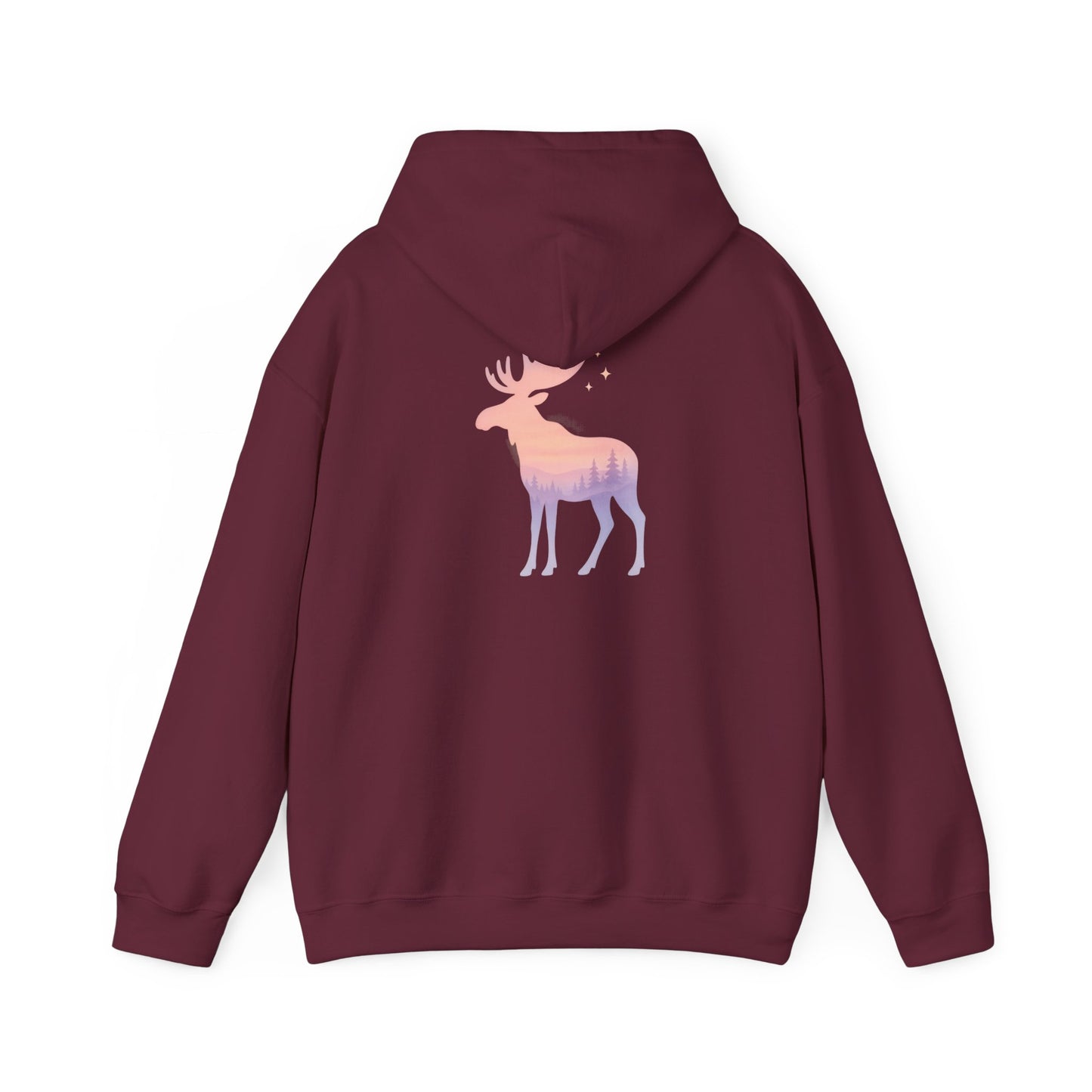 Moose Sunset Hoodie — Pastel Gradient Elk Graphic Pullover