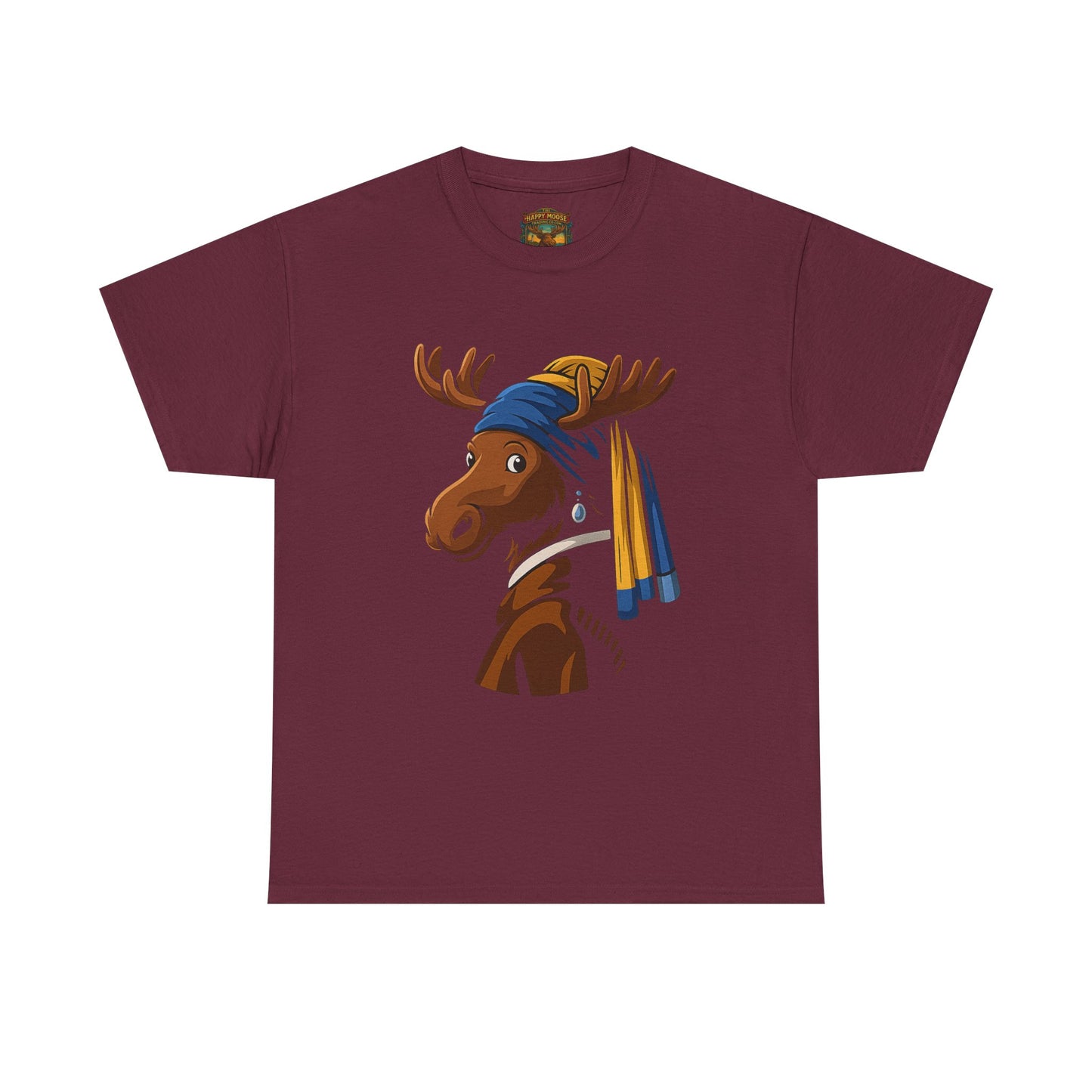 The Moose With The Pearl Earring Graphic Tee — Playful Moose with Headwrap T-Shirt