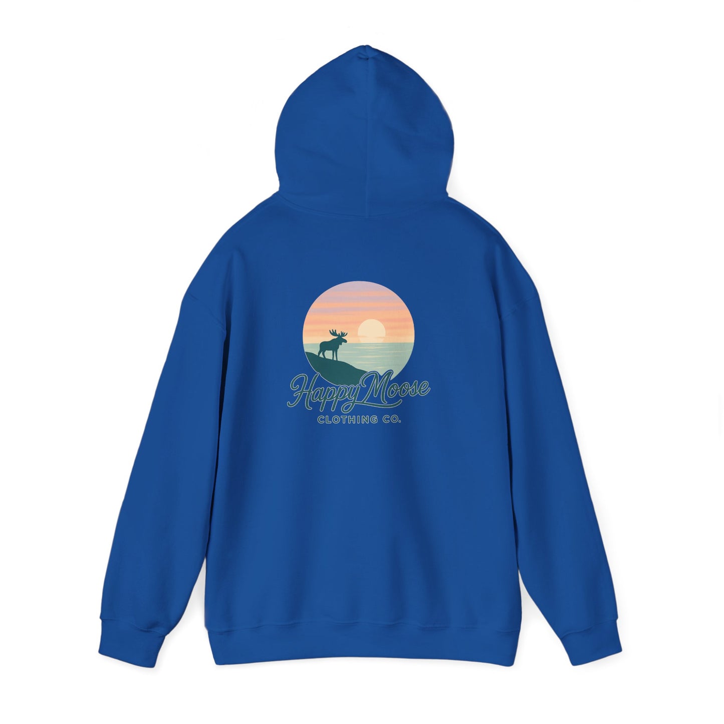 Happy Moose Hoodie — Sunset Lake Graphic Hooded Sweatshirt