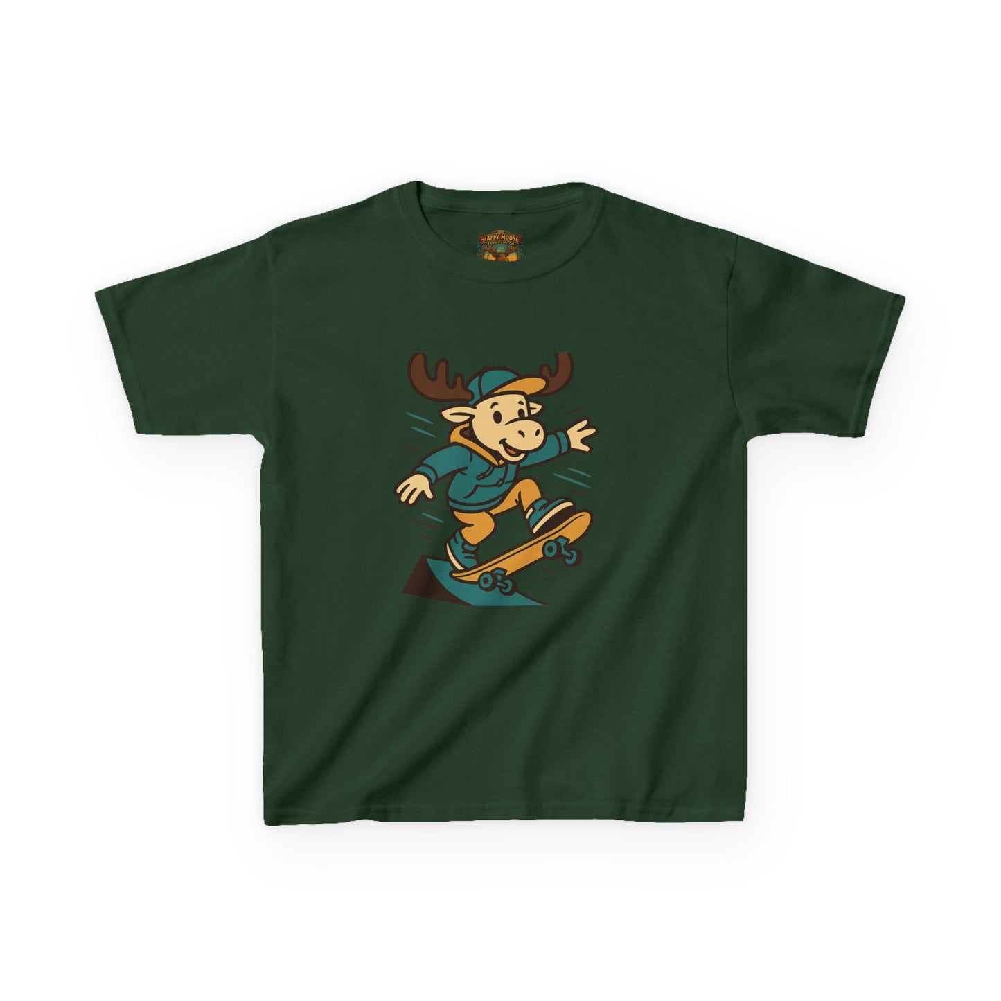 Kids Skateboarding Moose T‑Shirt — Cute Cartoon Skateboard Tee for Boys & Girls