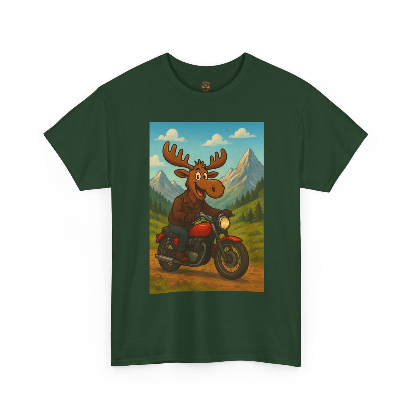 Happy Moose Motorcycle T-Shirt | Vintage Biker Moose Illustration