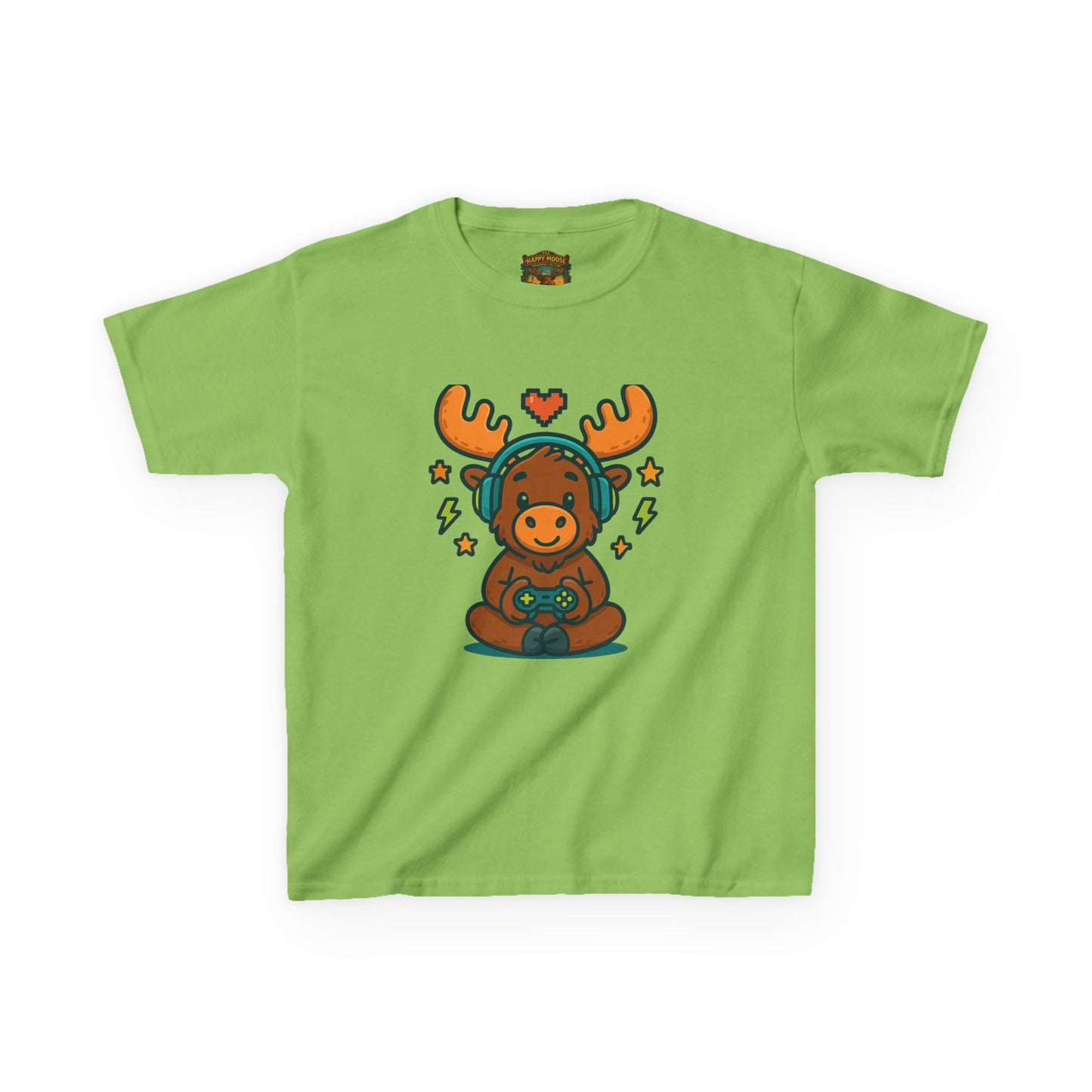Kids Moose Gamer T‑Shirt — Cute Headset Moose with Controller