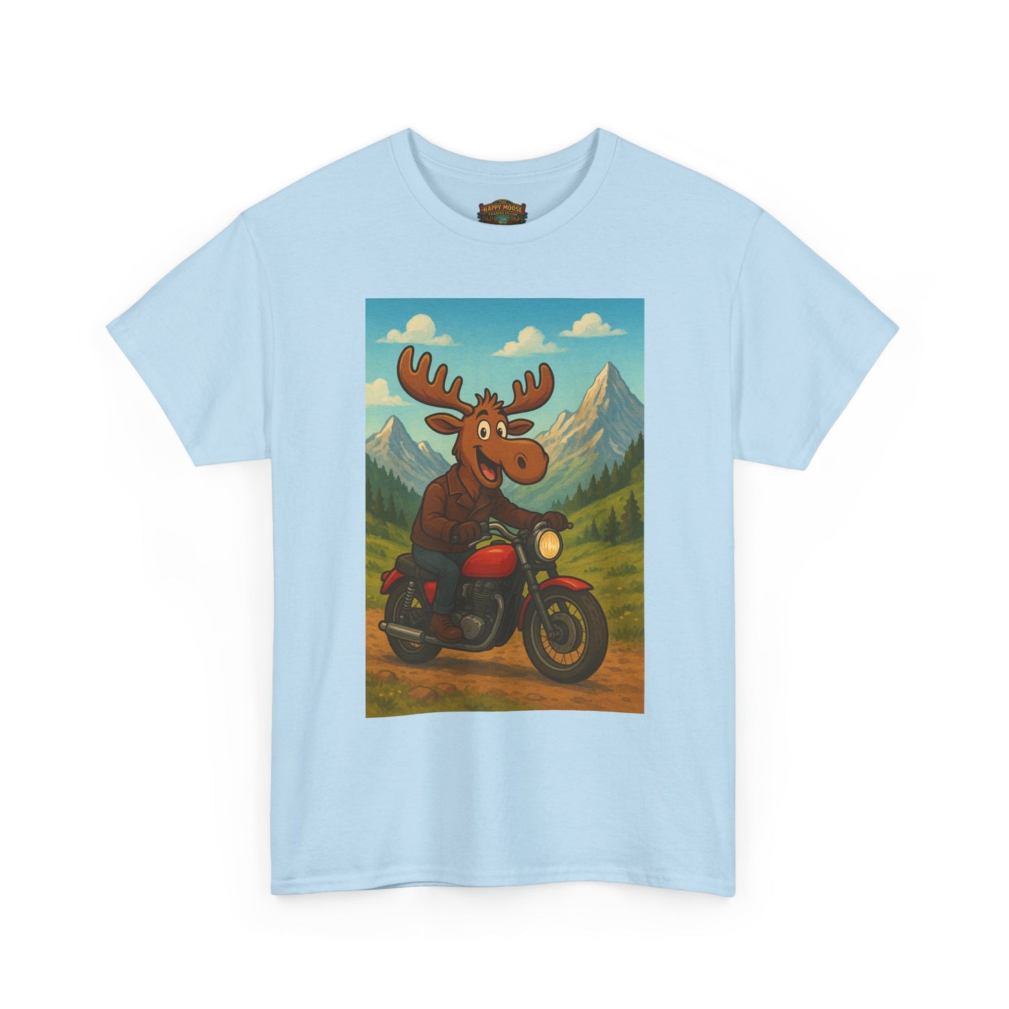 Happy Moose Motorcycle T-Shirt | Vintage Biker Moose Illustration