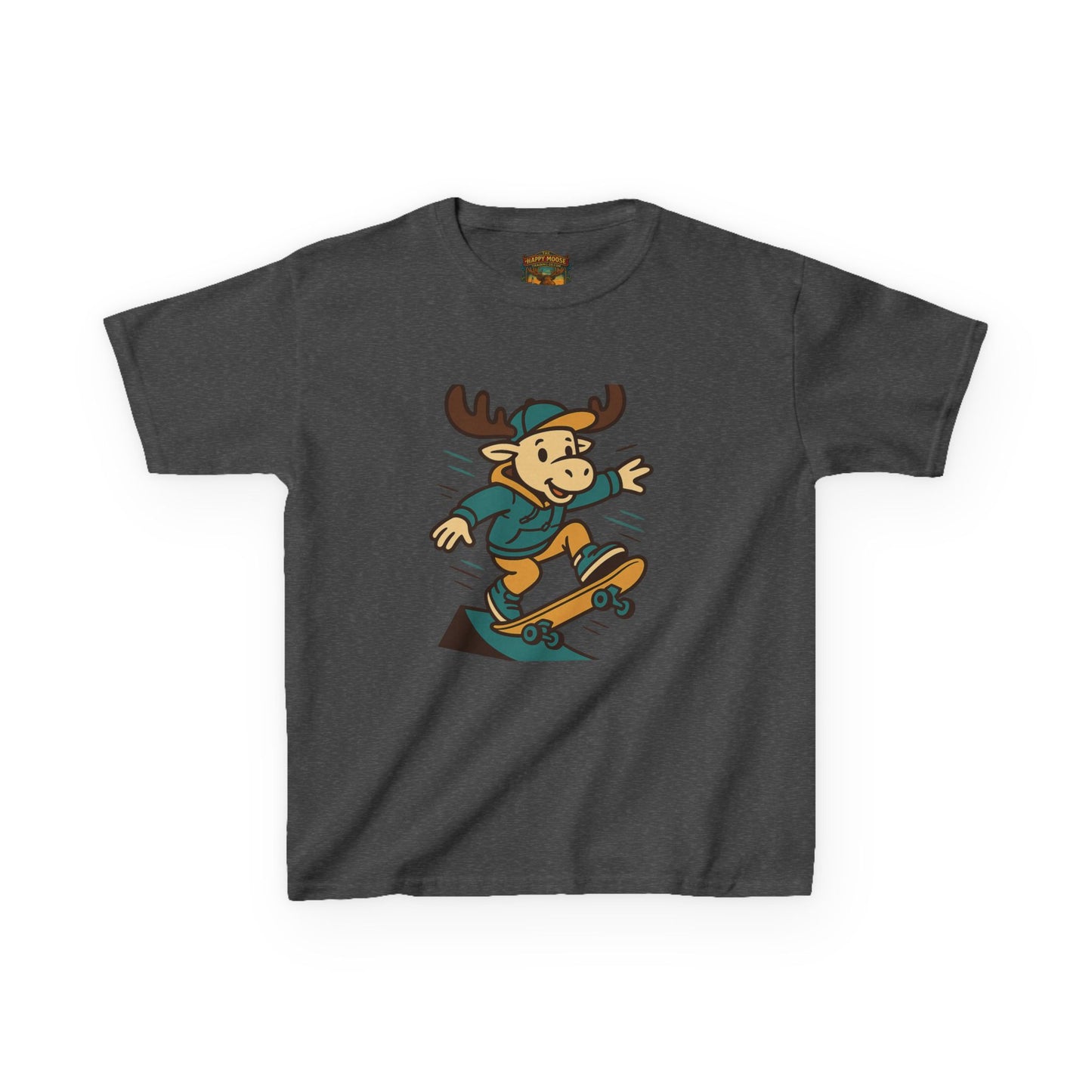 Kids Skateboarding Moose T‑Shirt — Cute Cartoon Skateboard Tee for Boys & Girls