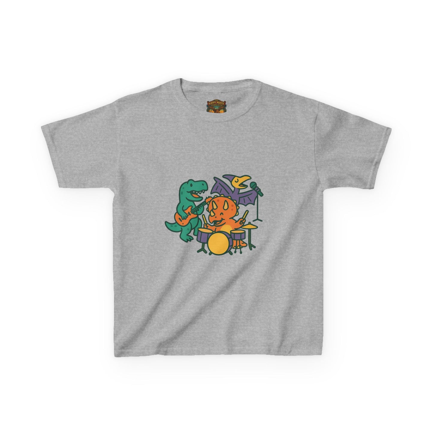 Kids Dino Band T‑Shirt — Cute Cartoon Dinosaur Drummer Tee for Boys & Girls