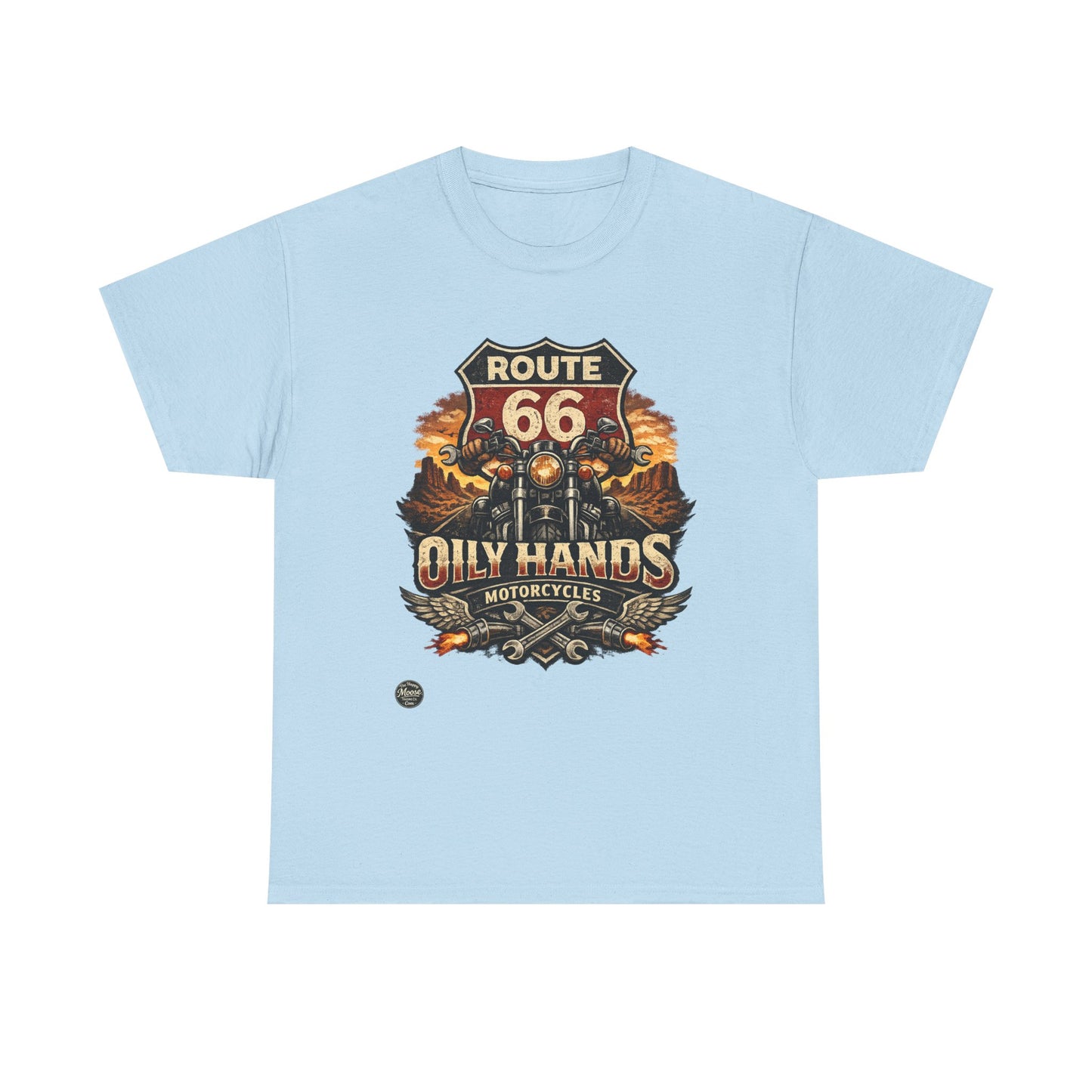 Route 66 'Oily Hands' Vintage Motorcycle T-Shirt #RS001