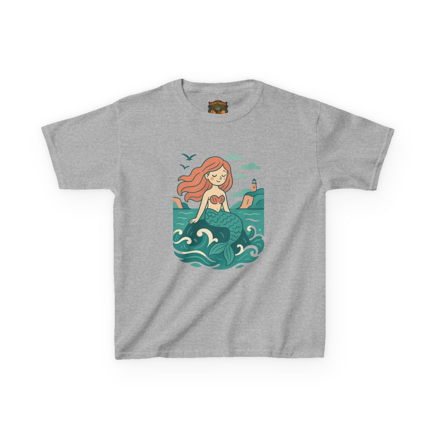 Kids Mermaid Graphic Tee — Cute Redhead Mermaid Ocean Illustration