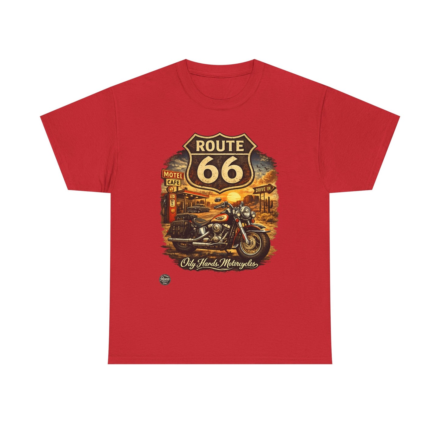 Oily Hands Route 66 Motorcycle Tee — Oily Hands Vintage Biker Retro Shirt #019 E
