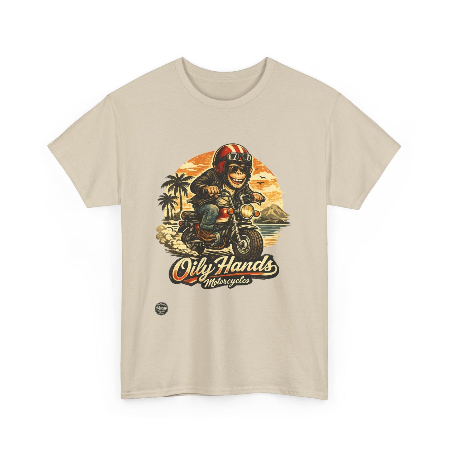 Oily Hands Motorcycle Rider Vintage Monkey Bike Sunset T-Shirt #008 E