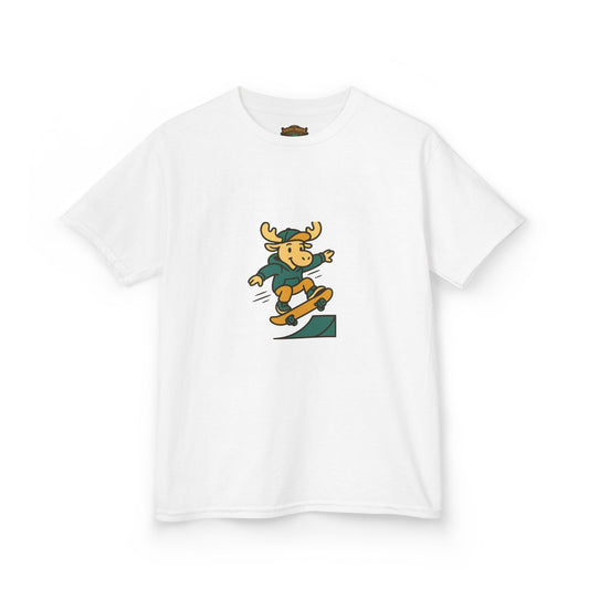 Kids Skateboarding Moose T‑Shirt — Cute Outdoorsy Cartoon Tee for Kids