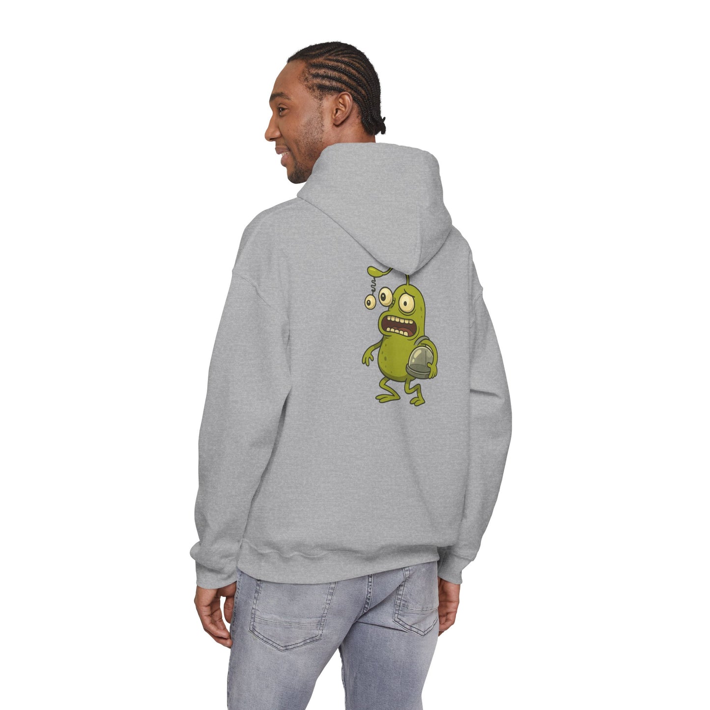 Alien Monster Hoodie — Cute Green Space Creature Graphic Hooded Sweatshirt