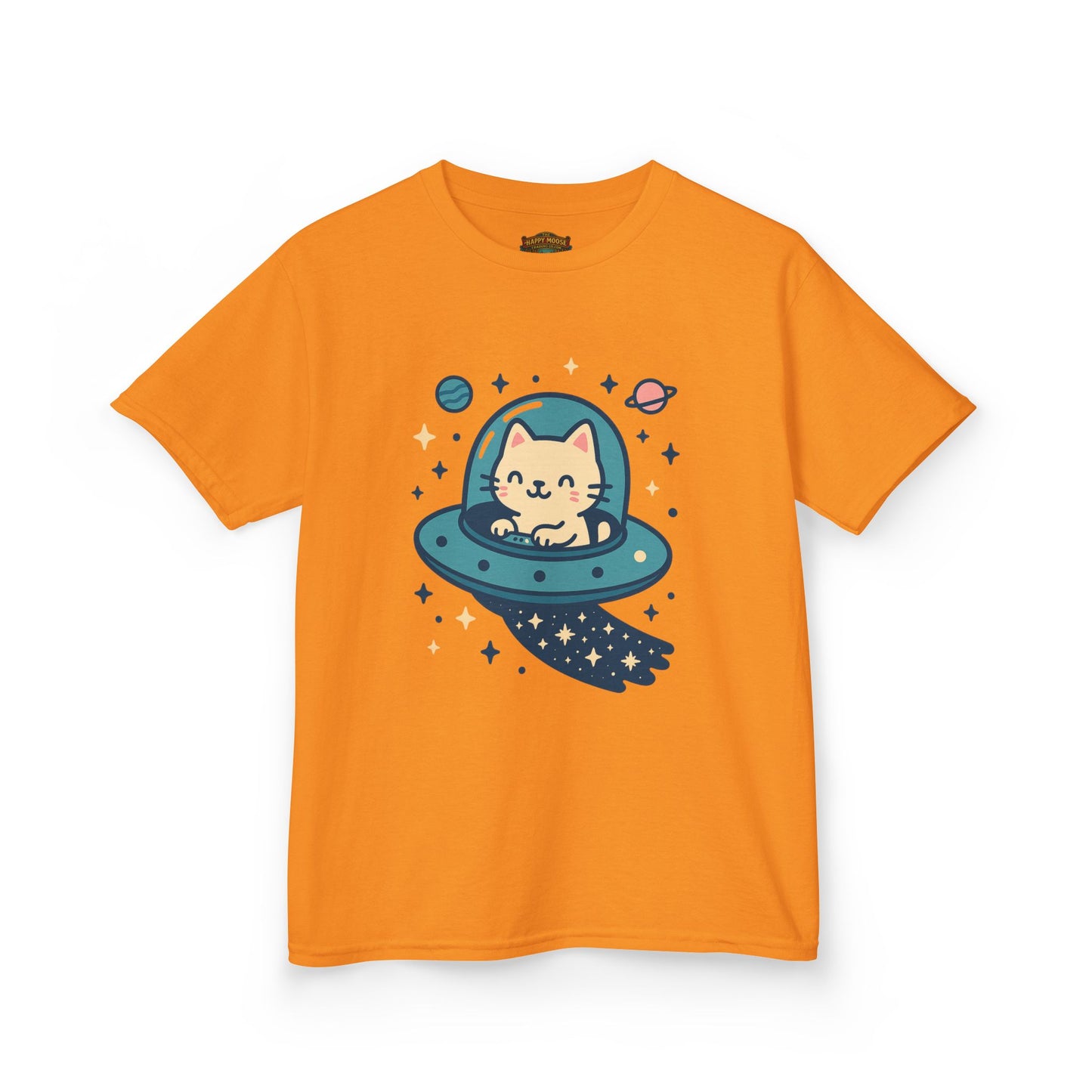 Kids Tee — Cute Cat in UFO Spacecraft Graphic