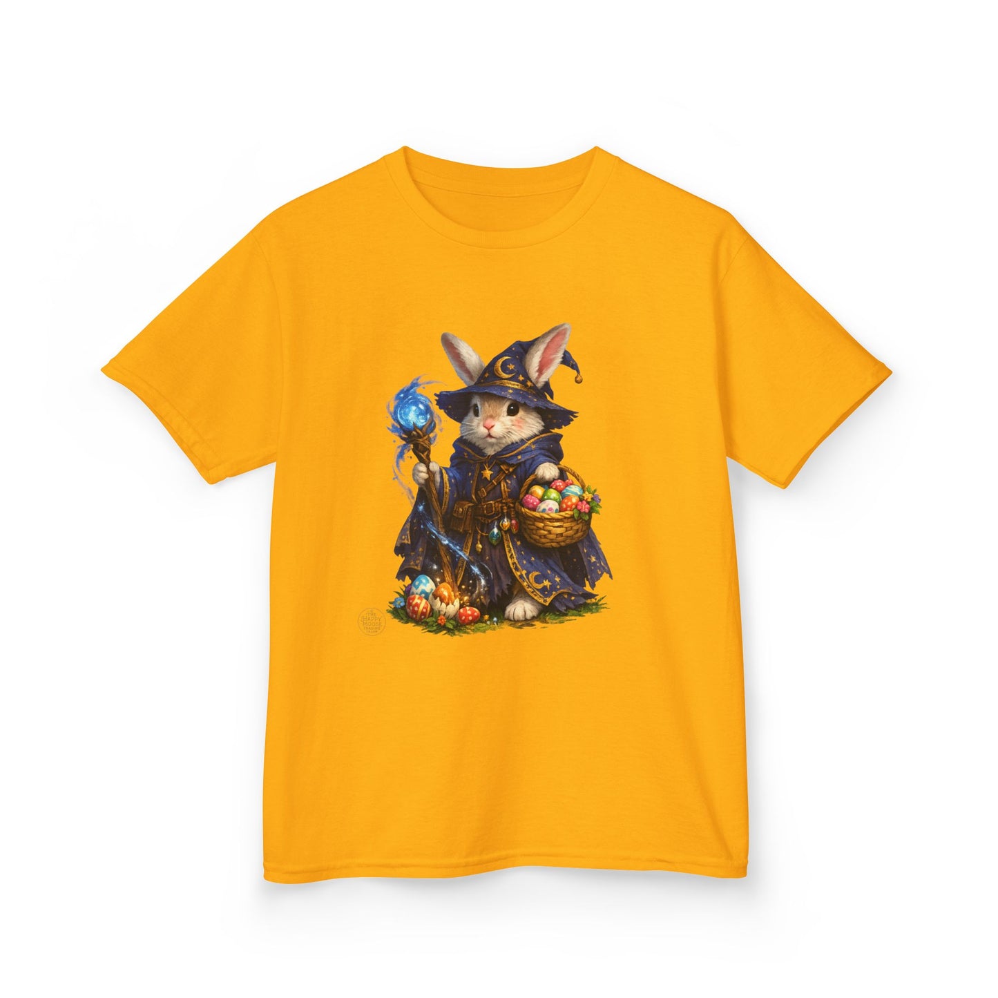 Kids Wizard Bunny T-Shirt — Cute Magic Rabbit with Staff & Basket of Treats