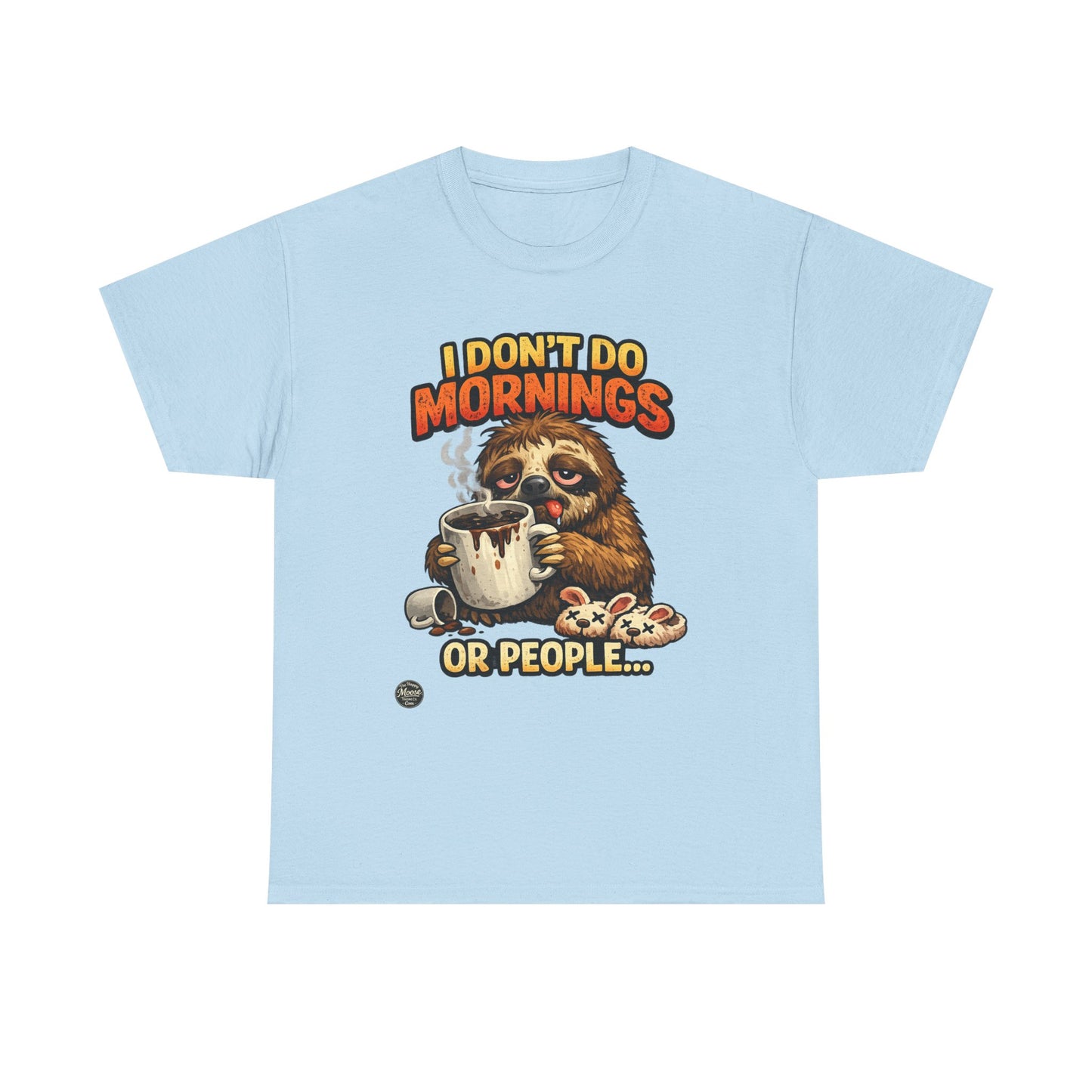 Sloth 'I Don't Do Mornings or People' Graphic Tee - Funny Coffee Shirt for Lazy Morning Lovers