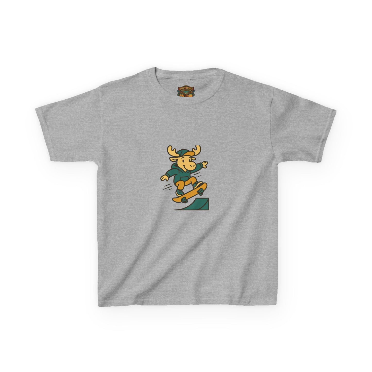 Kids Skateboarding Moose T‑Shirt — Cute Outdoorsy Cartoon Tee for Kids