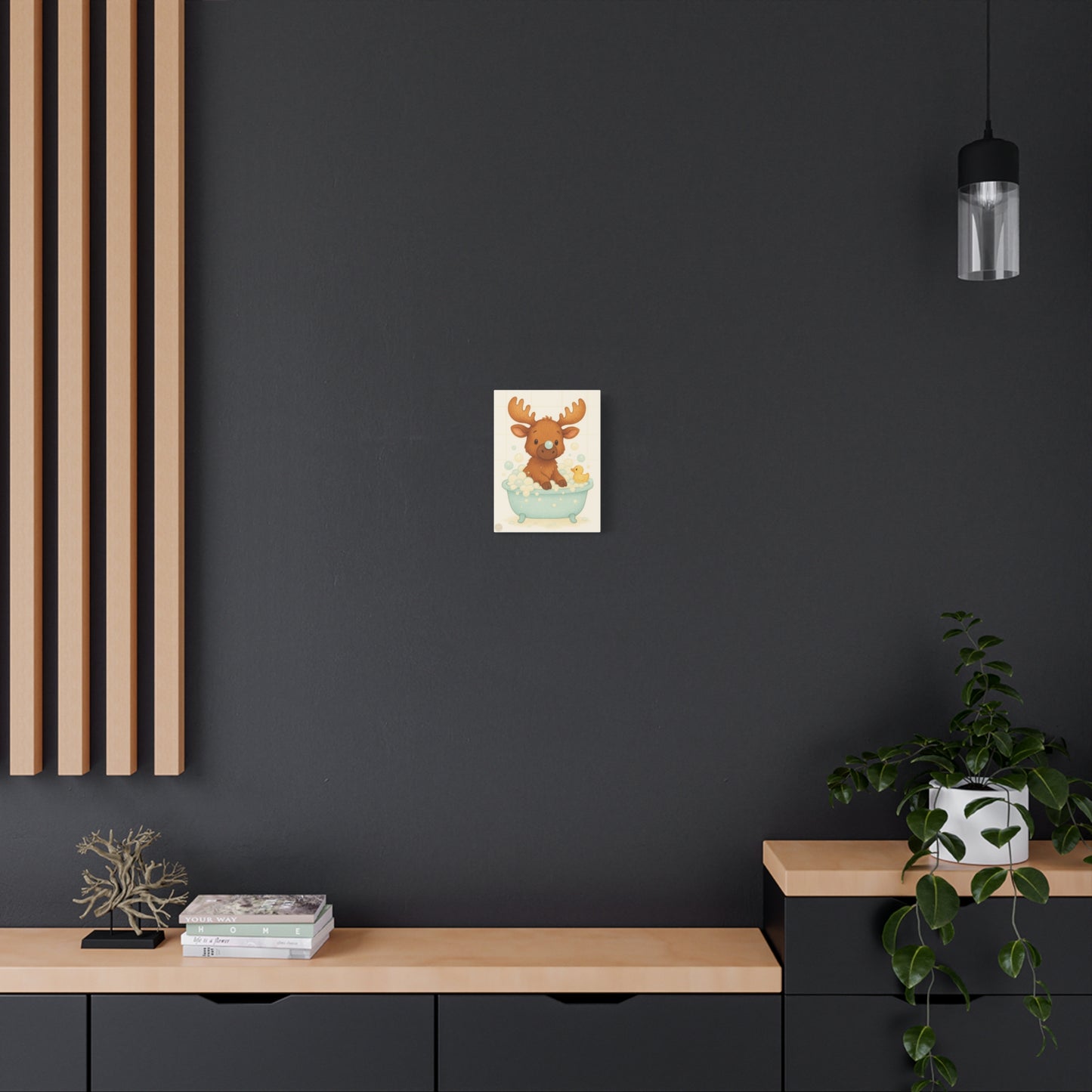 Cute Moose Baby Bath Matte Canvas Wall Art — Nursery Decor