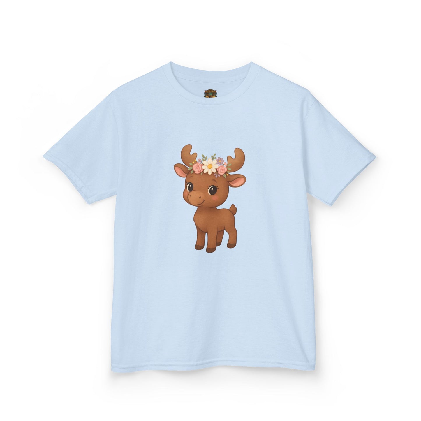 Kids Tee — Cute Floral Crown Baby Moose Graphic
