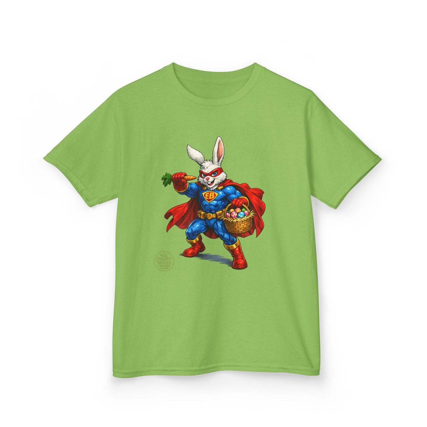Kids Superhero Bunny T‑Shirt — Easter Basket & Carrot Costume