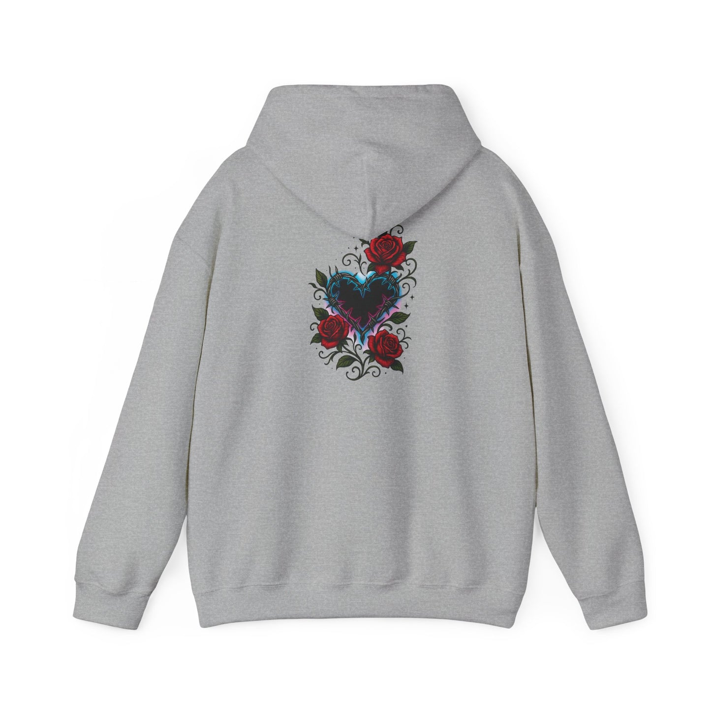 Rose Heart Tattoo Hoodie — Gothic Floral Heart Back Print