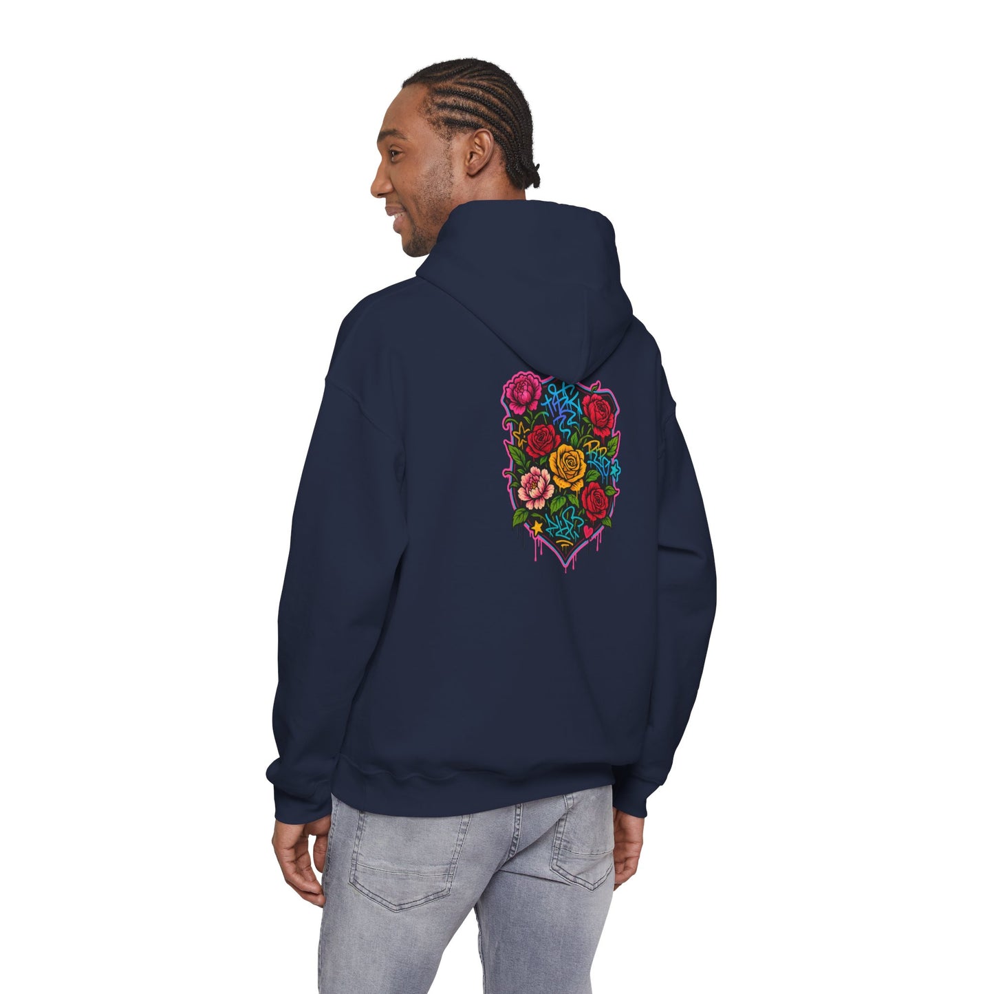 Floral Crest Hoodie – Colorful Roses Shield Graphic Hooded Sweatshirt