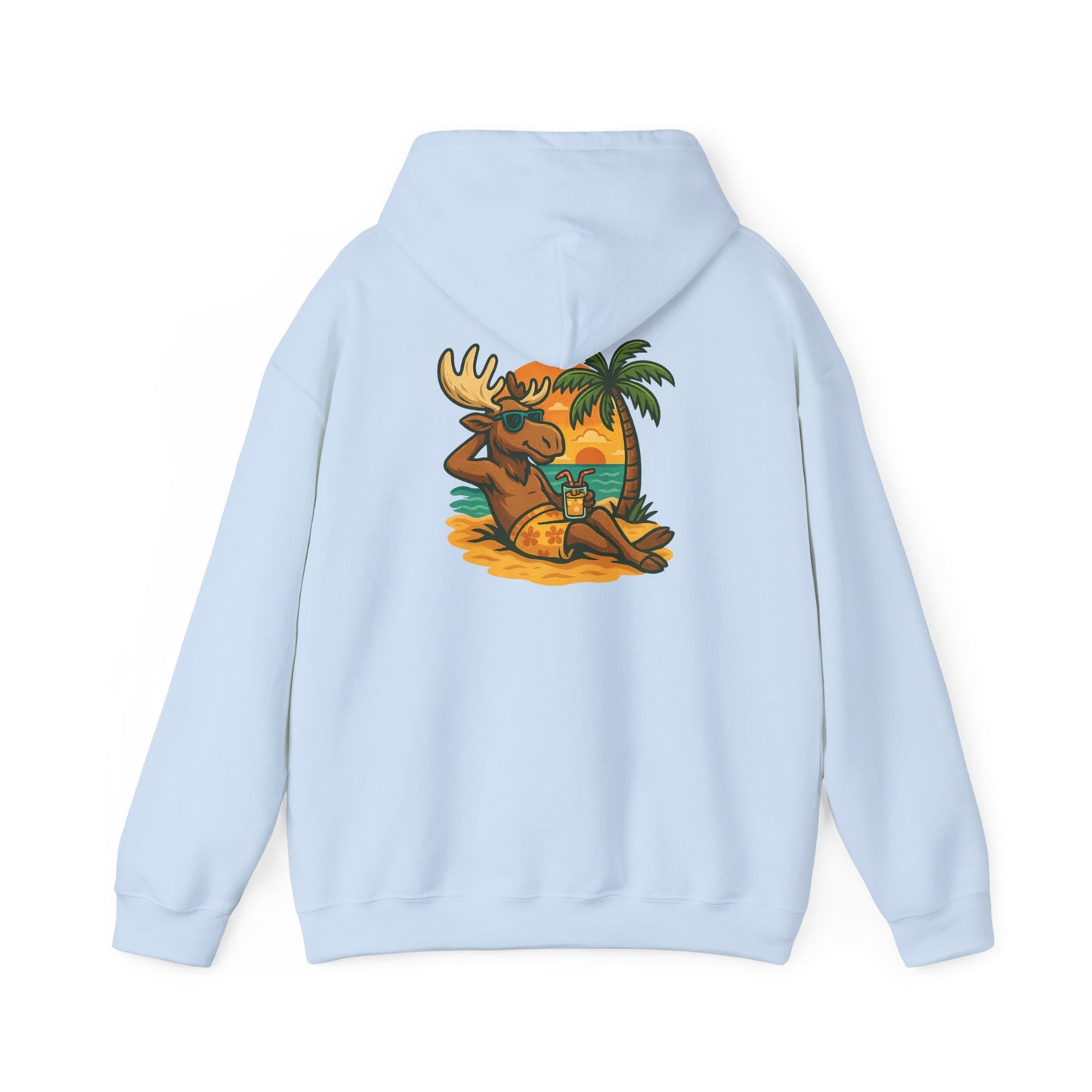 Hoodie — Relaxing Moose Beach Sunset Graphic Hooded Sweatshirt