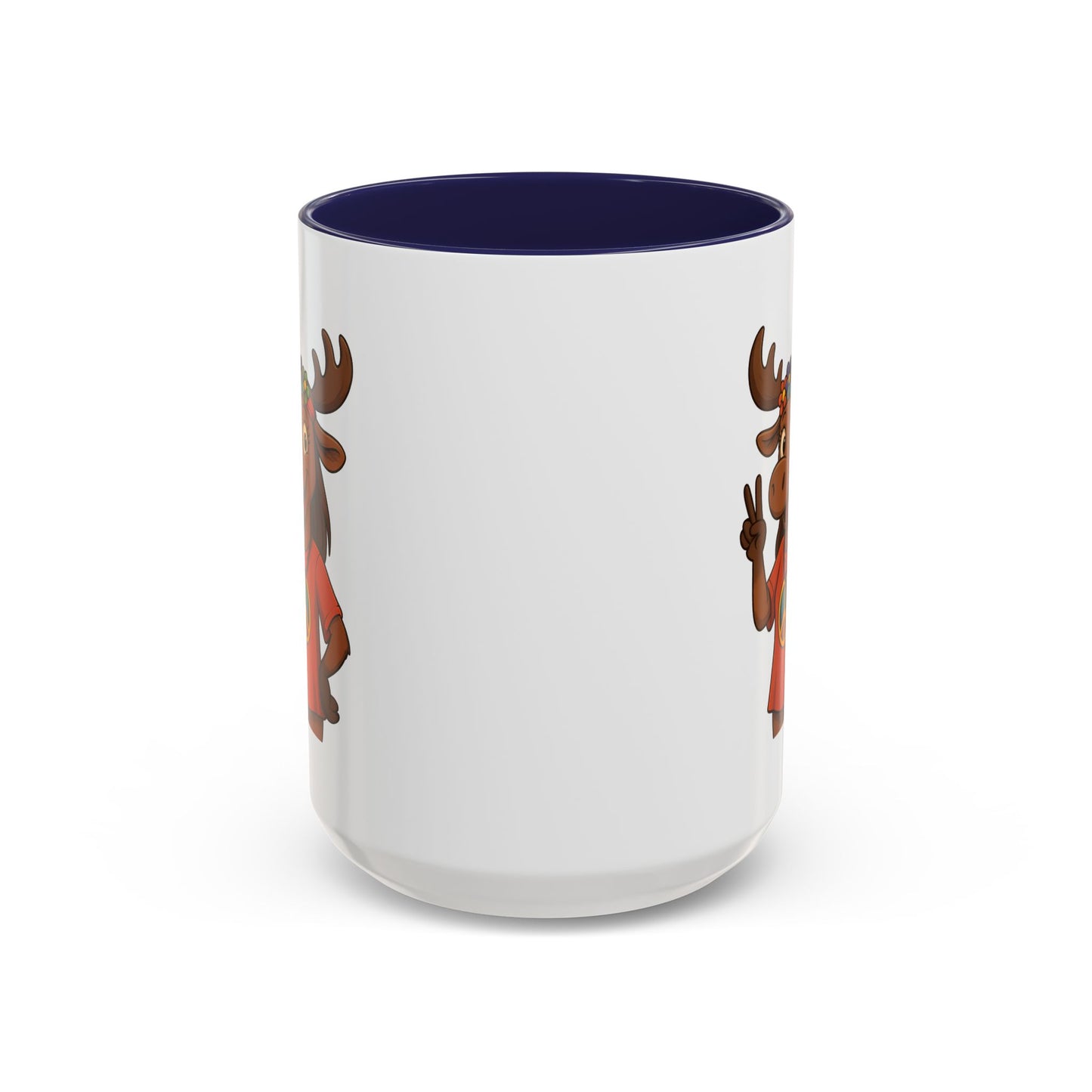 Peace Sign Moose Accent Coffee Mug — Hippie Moose with Flower Crown (11/15oz)