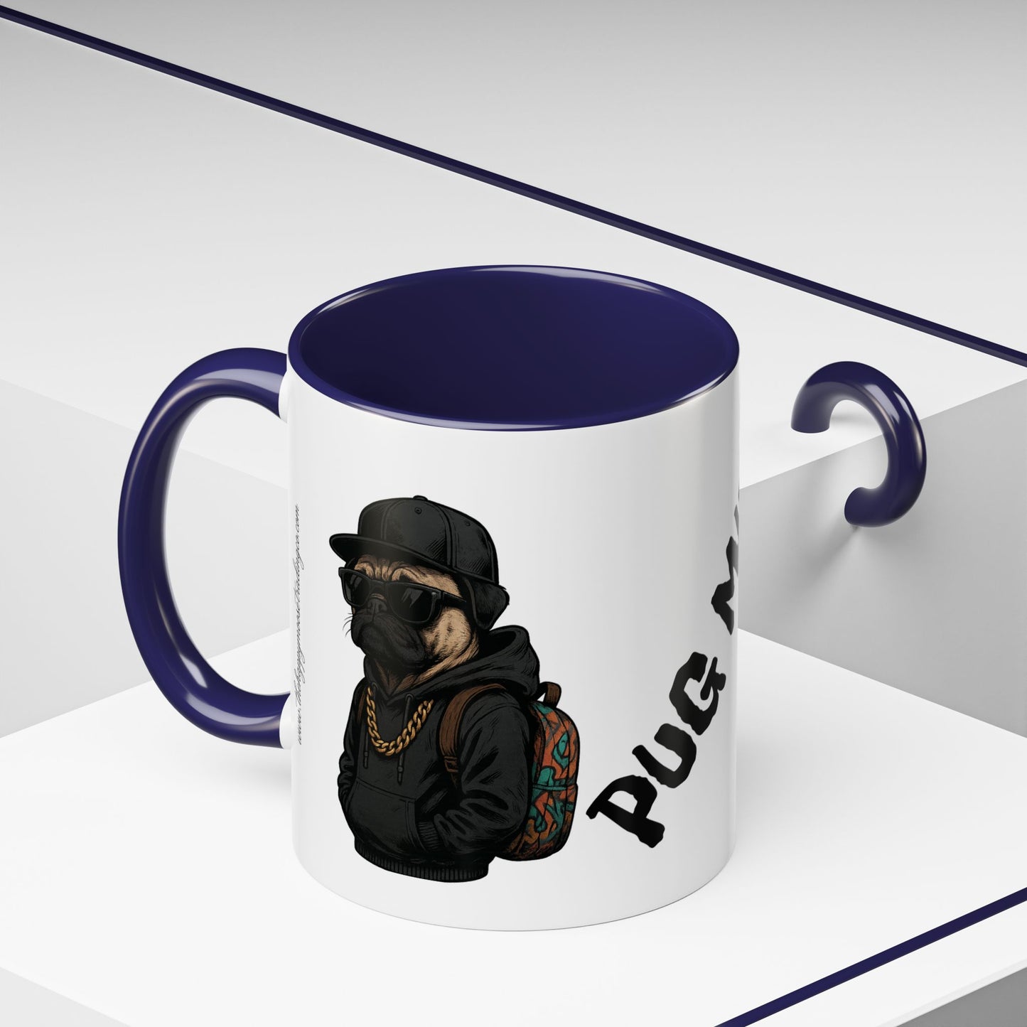 Pug Mug — Red Accent Coffee Mug with Hipster Pug Illustration (11/15oz)