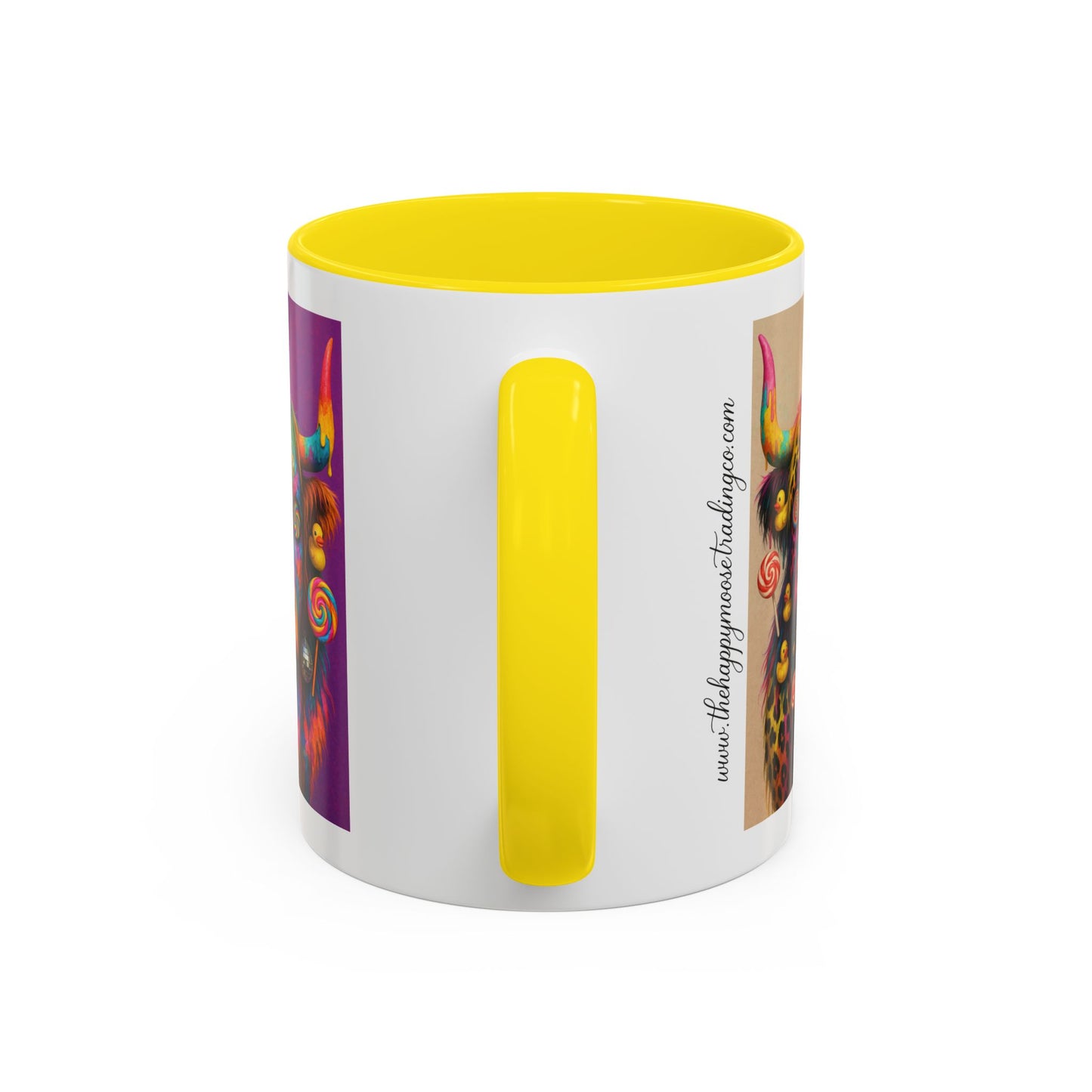 Psychedelic Highland Cow Accent Coffee Mug — Colorful Neon Farm Animal Art (11/15 oz)