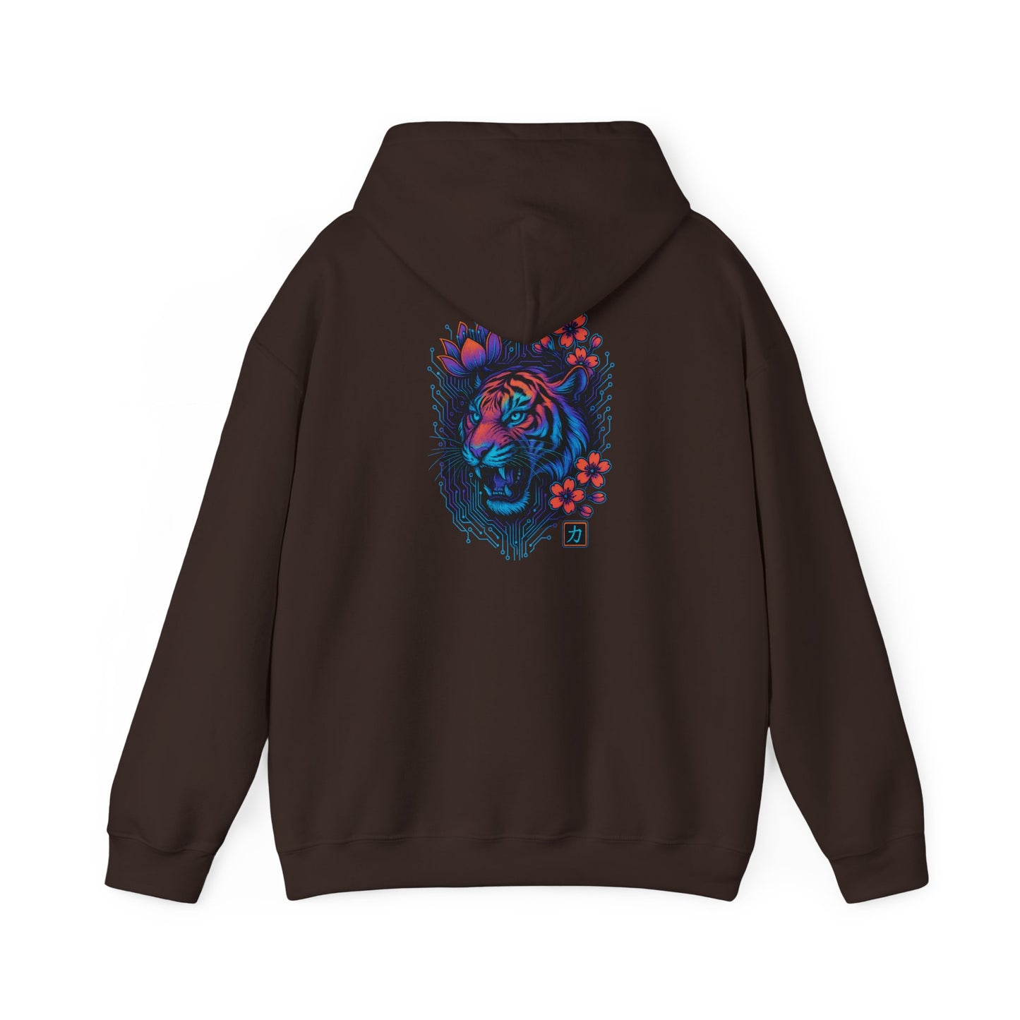 Neon Floral Tiger Hoodie — Artistic Bold Tiger Portrait Sweatshirt