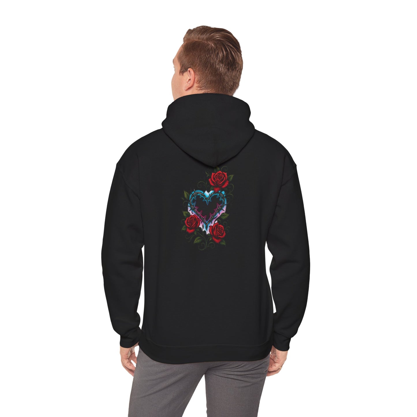 Rose Heart Tattoo Hoodie — Gothic Floral Heart Back Print